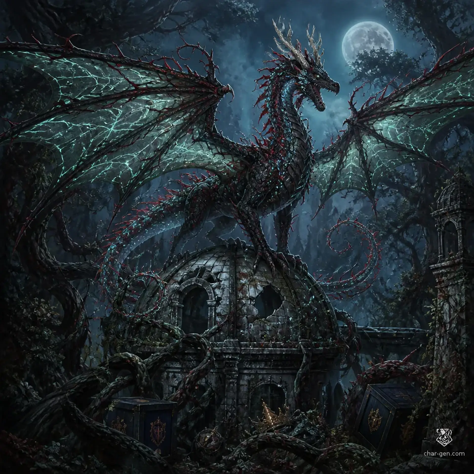 The Thornwing Mournling, Vaelith the Briar Drake - AI-generated fantasy Monster