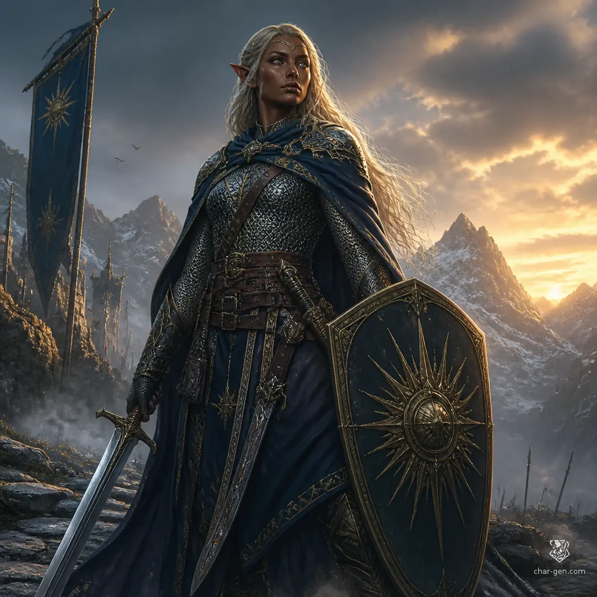 Caelyra Dawnshield - AI-generated fantasy Character