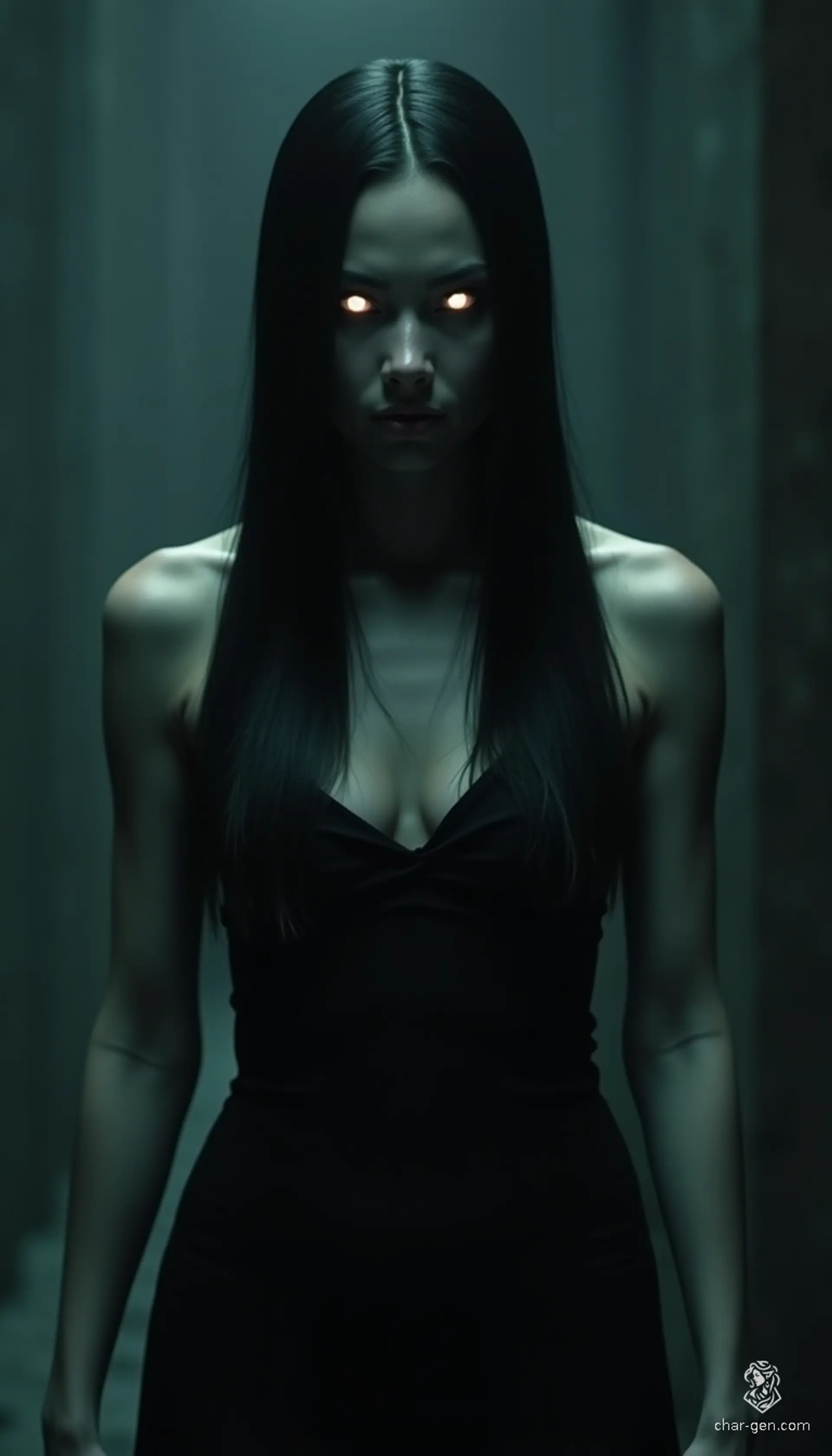 Zorya is a mesmerizing, alien entity with long, dark hair and hypnotic eyes that shine like beacons. Her slender form boasts predatory features, including sharp teeth and backward-bent legs, granting her an unsettling grace. Every movement whispers of ancient power, evoking both allure and dread.