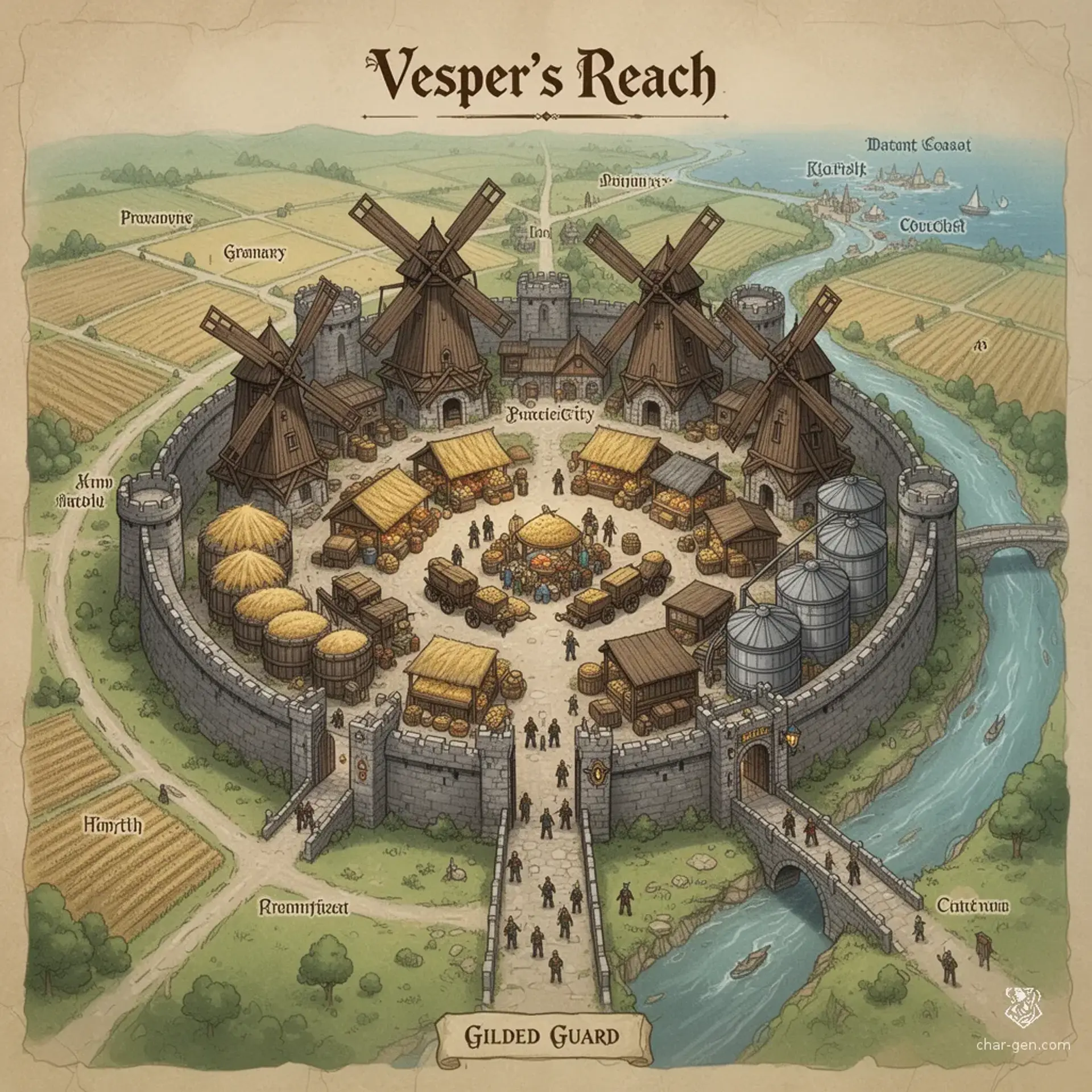 Vesper’s Reach - AI-generated fantasy Settlement
