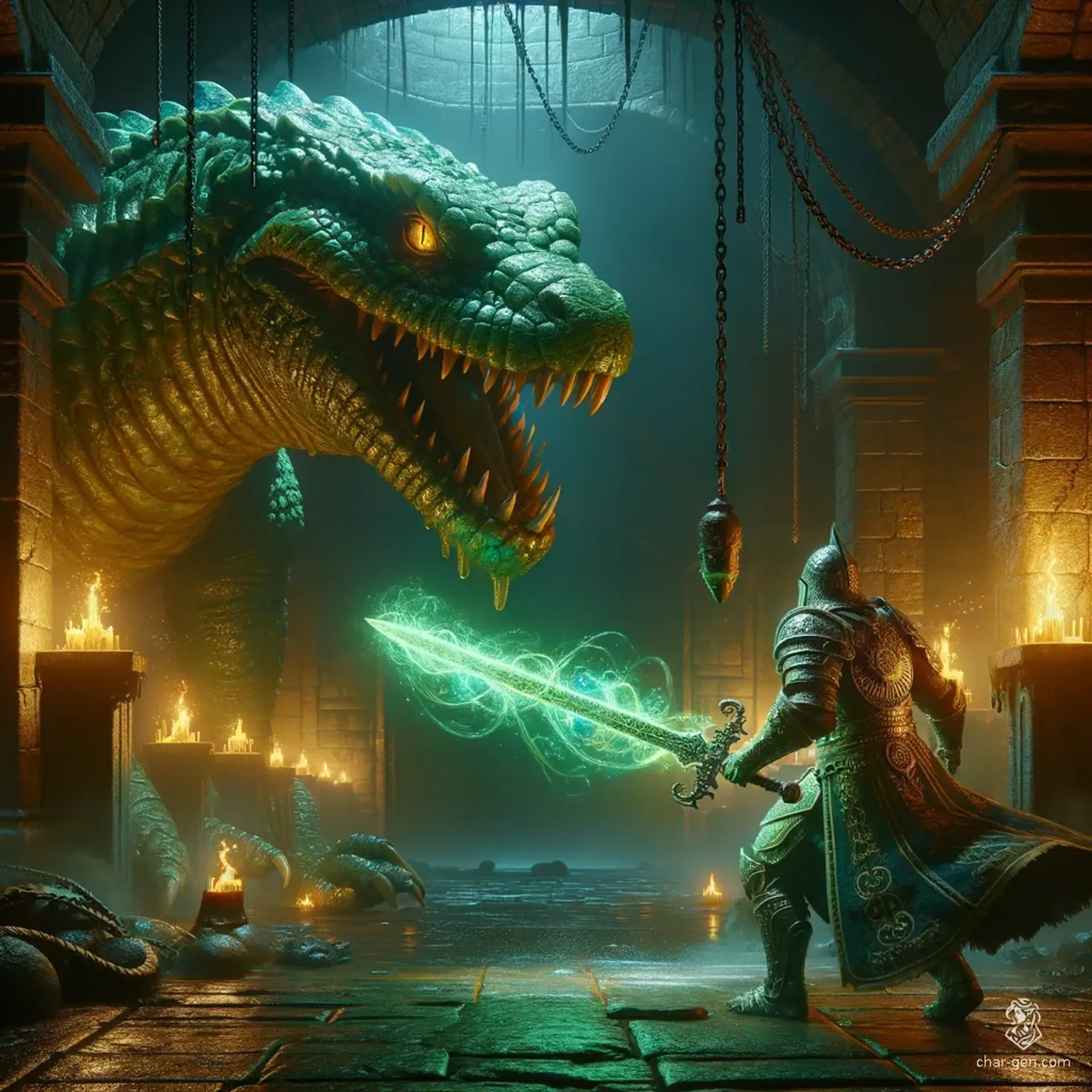 Dans une arène mystique, un basilic légendaire affronte des héros audacieux, maîtres de la magie et de la stratégie. L'atmosphère est électrisante, remplie des cris de la foule et de l'intensité de l'adrénaline. Les enjeux s'élèvent avec chaque mouvement, tandis que la magie ancestrale danse dans l'air, révélant un conflit entre tradition et modernité.