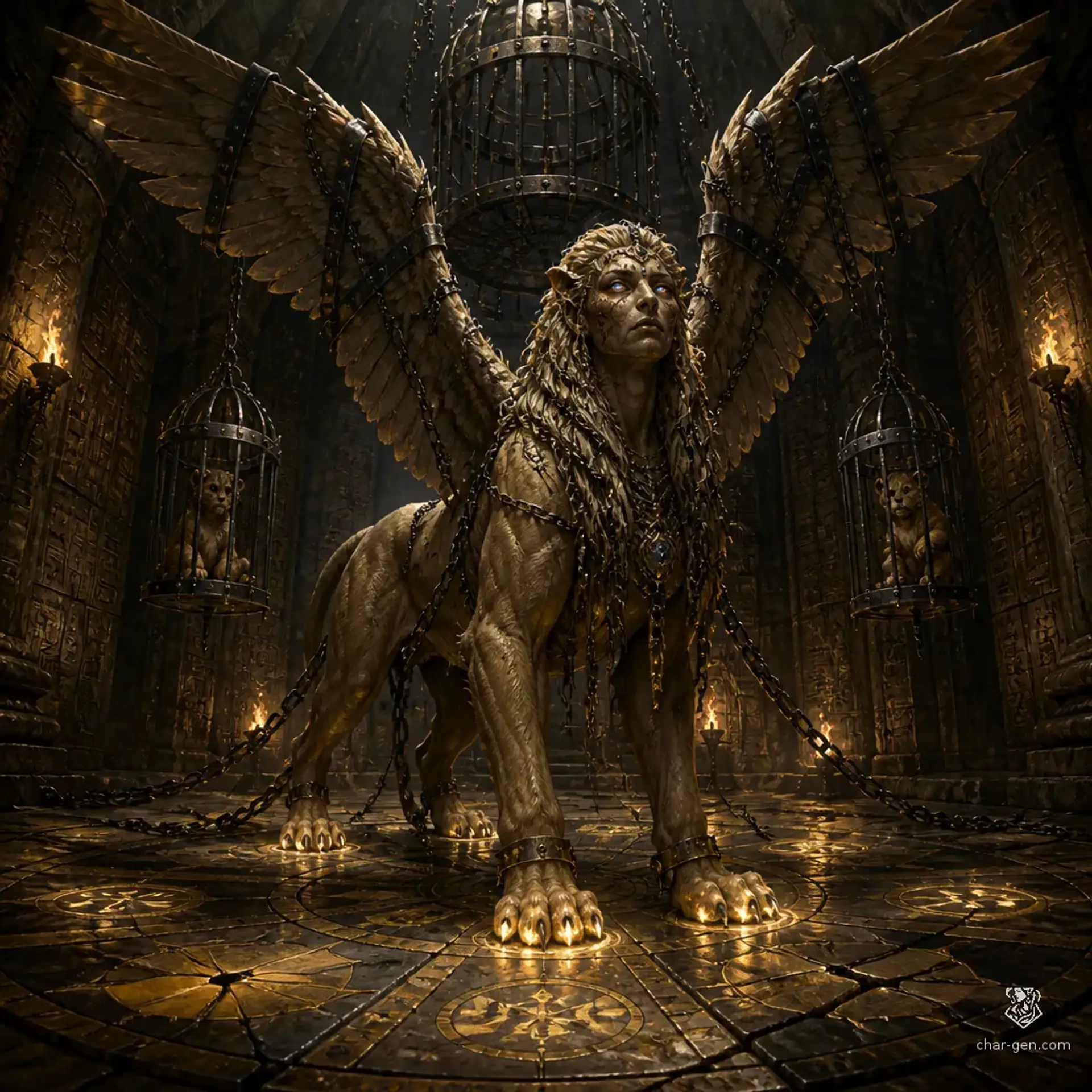 Charlemenge, Bound Sphinx - AI-generated fantasy Monster