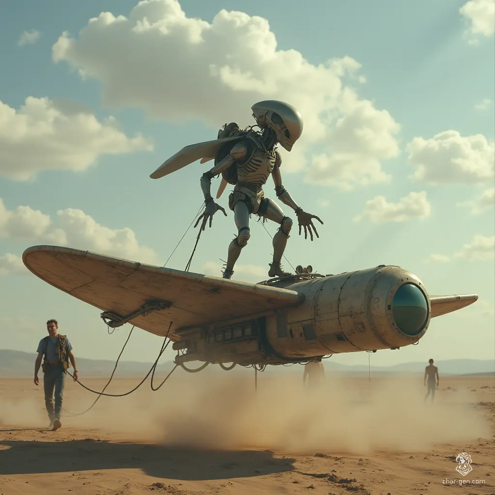 The Celestial Glider is a sleek, alien-inspired flying board crafted by imaginative humans. Encased in shimmering metal, its surface pulses with ethereal runes. Harnessing the power of gravity and kinetic energy, it allows riders to soar through the skies, leaving trails of sparkling stardust in their wake.