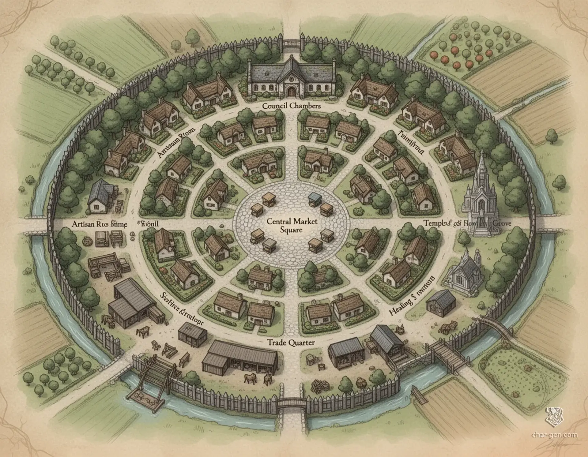 Greenroot Hollow - AI-generated fantasy Settlement