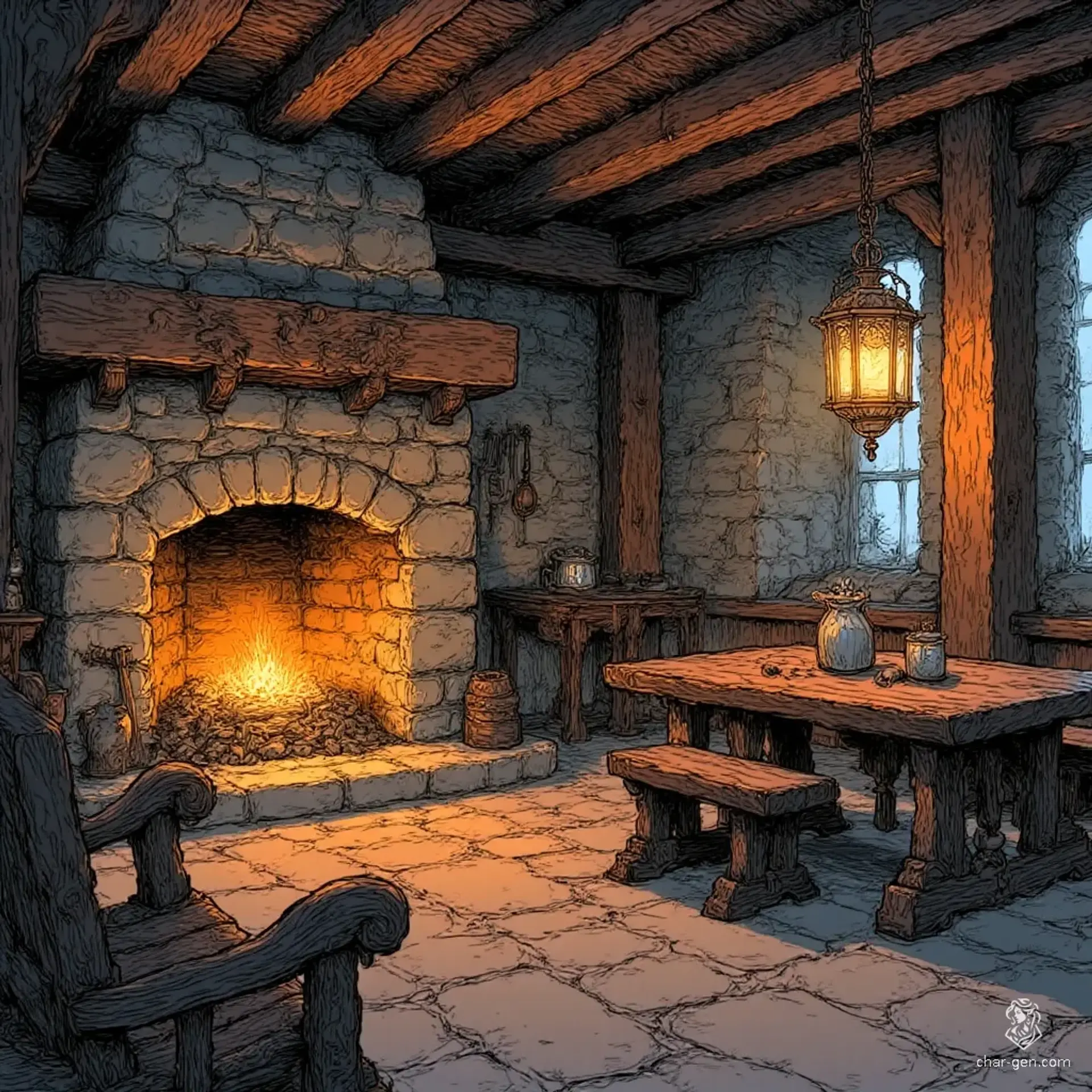 The Lion and Lantern - AI-generated fantasy Tavern