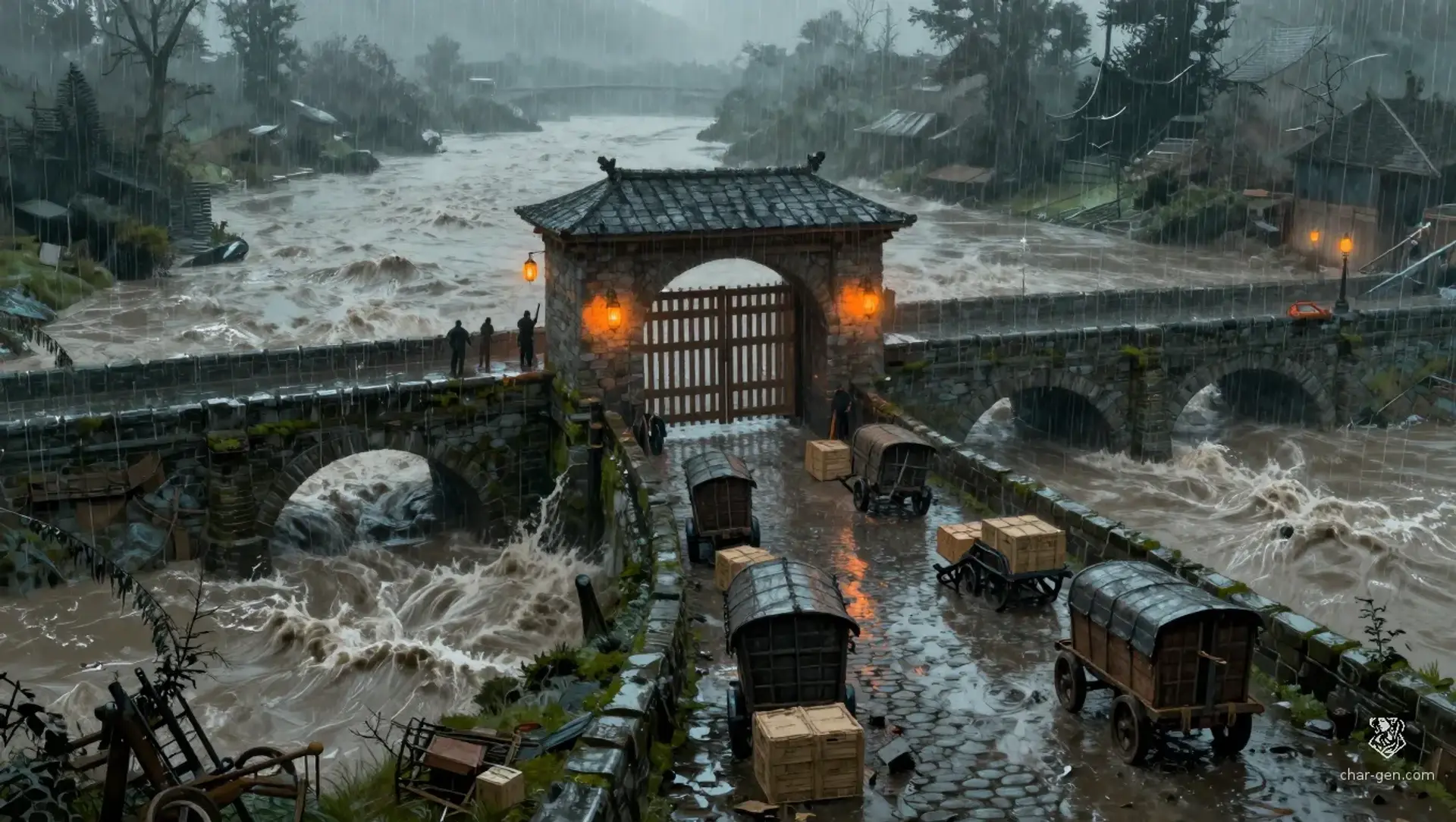 Open the Toll Bridge Before the Flood - AI-generated fantasy Encounter