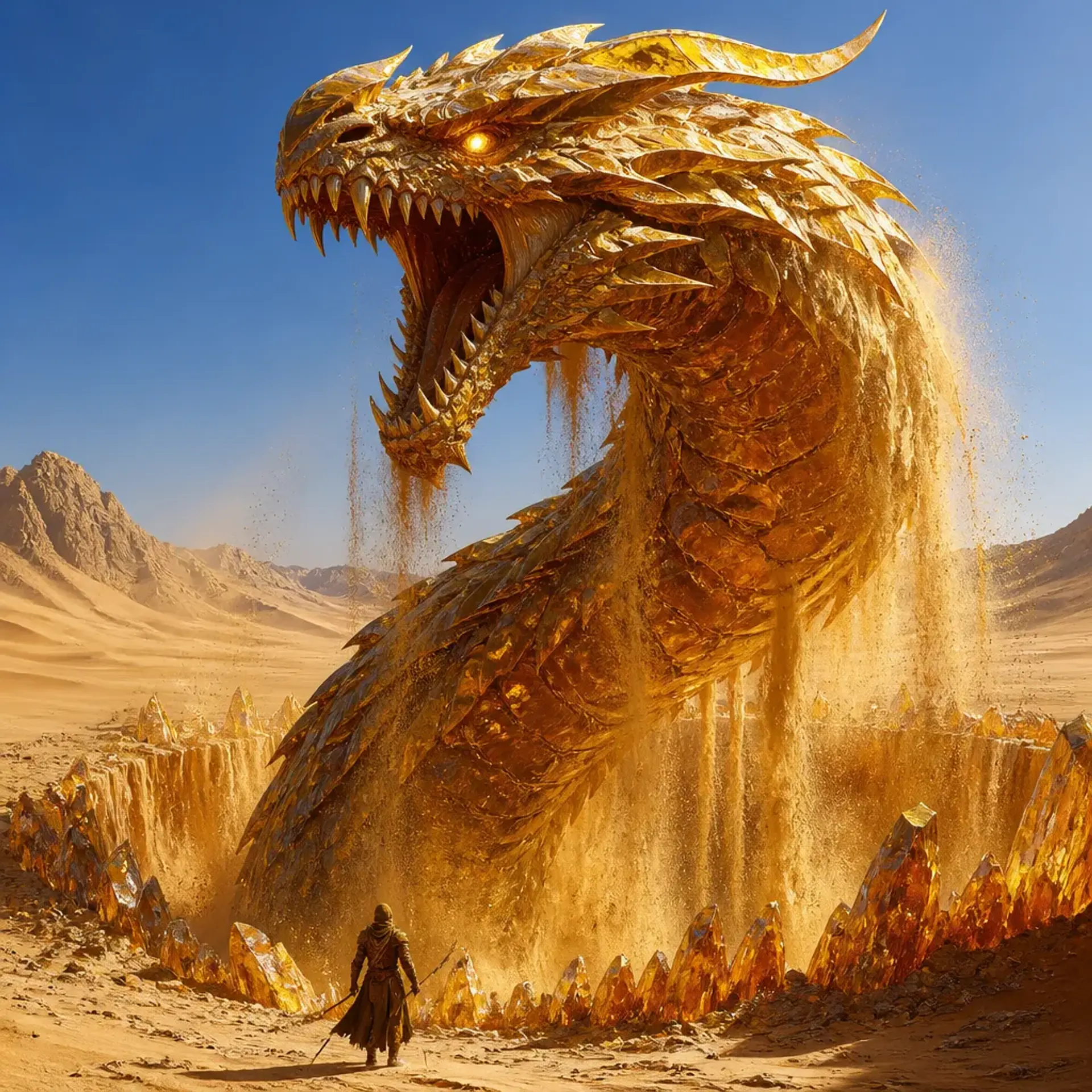 Ancient Aurumvorax Sandwyrm Monarch - AI-generated fantasy Monster