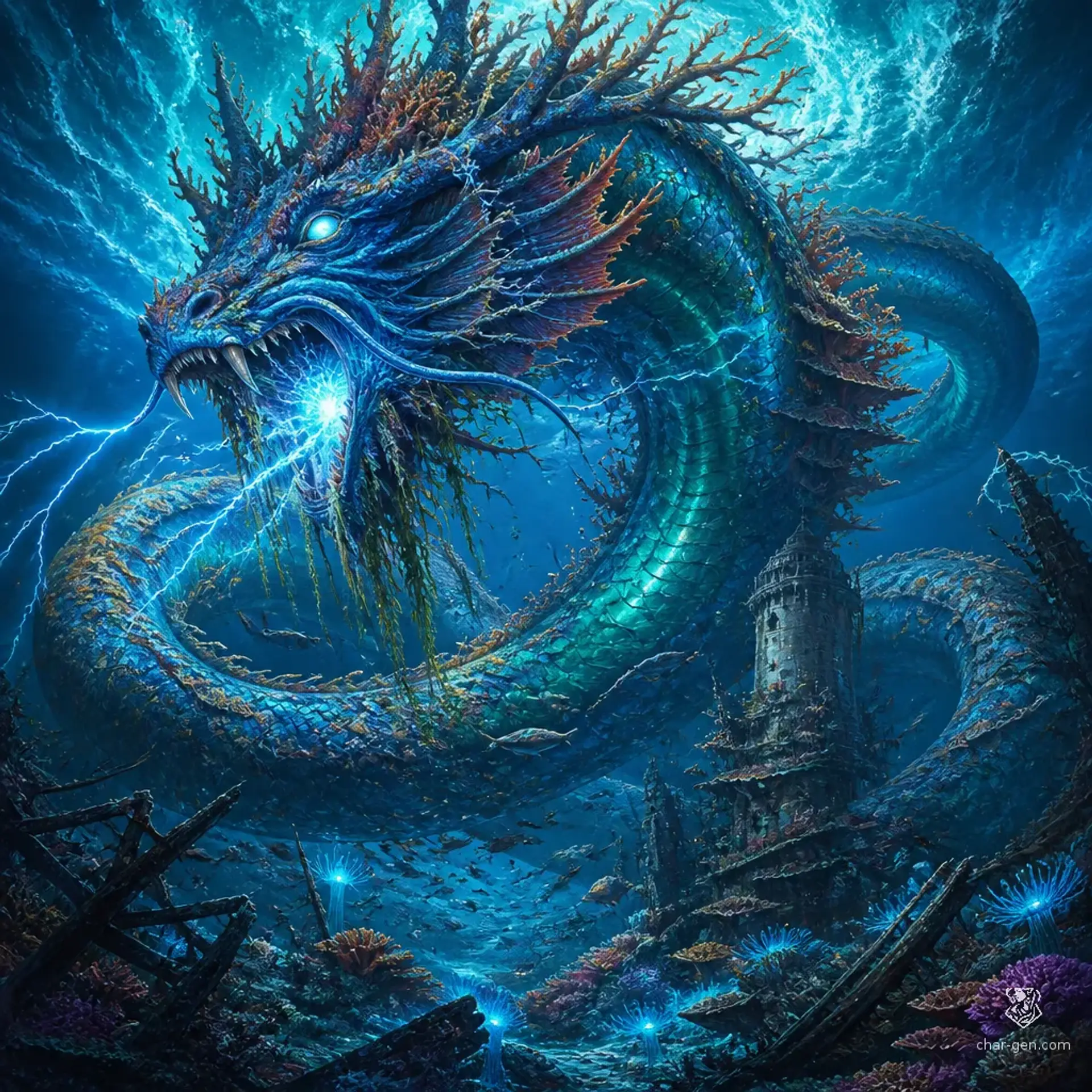 Shallow, the Sea Serpent of the Sea of Legends - AI-generated fantasy Monster