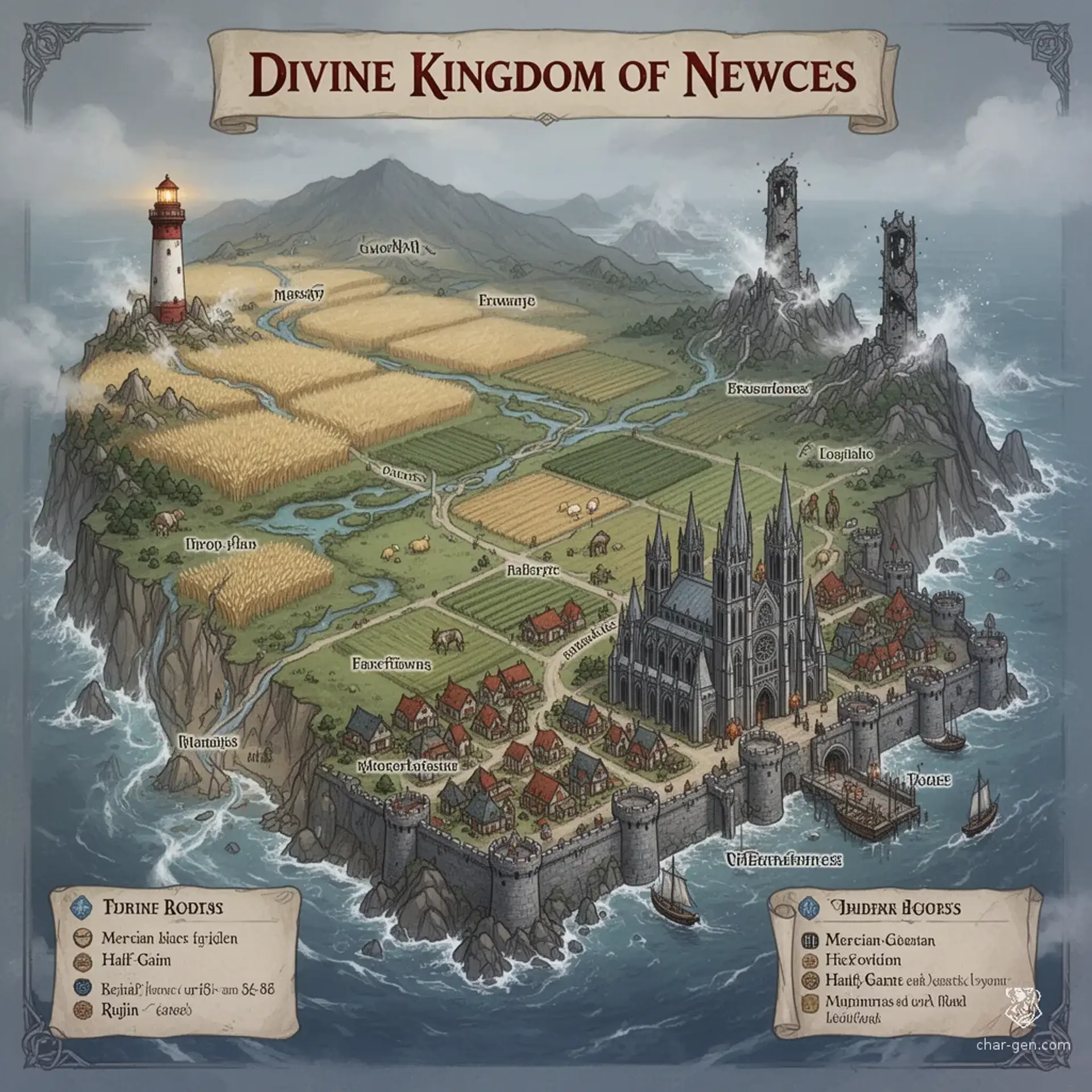 The Divine Kingdom of Newces - AI-generated fantasy Region