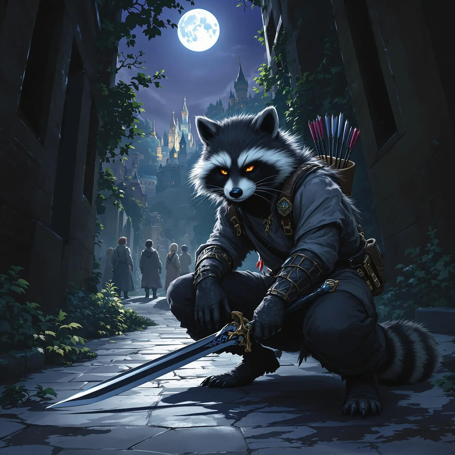 Ribeye Alamode, a 24-year-old gray-skinned, brown-eyed human urchin, embodies the spirit of survival in a bustling city. A skilled but self-doubting warrior, he wields a rapier and a buckler, navigating shadows with streetwise agility, driven to help those who help him while seeking to prove his worth.