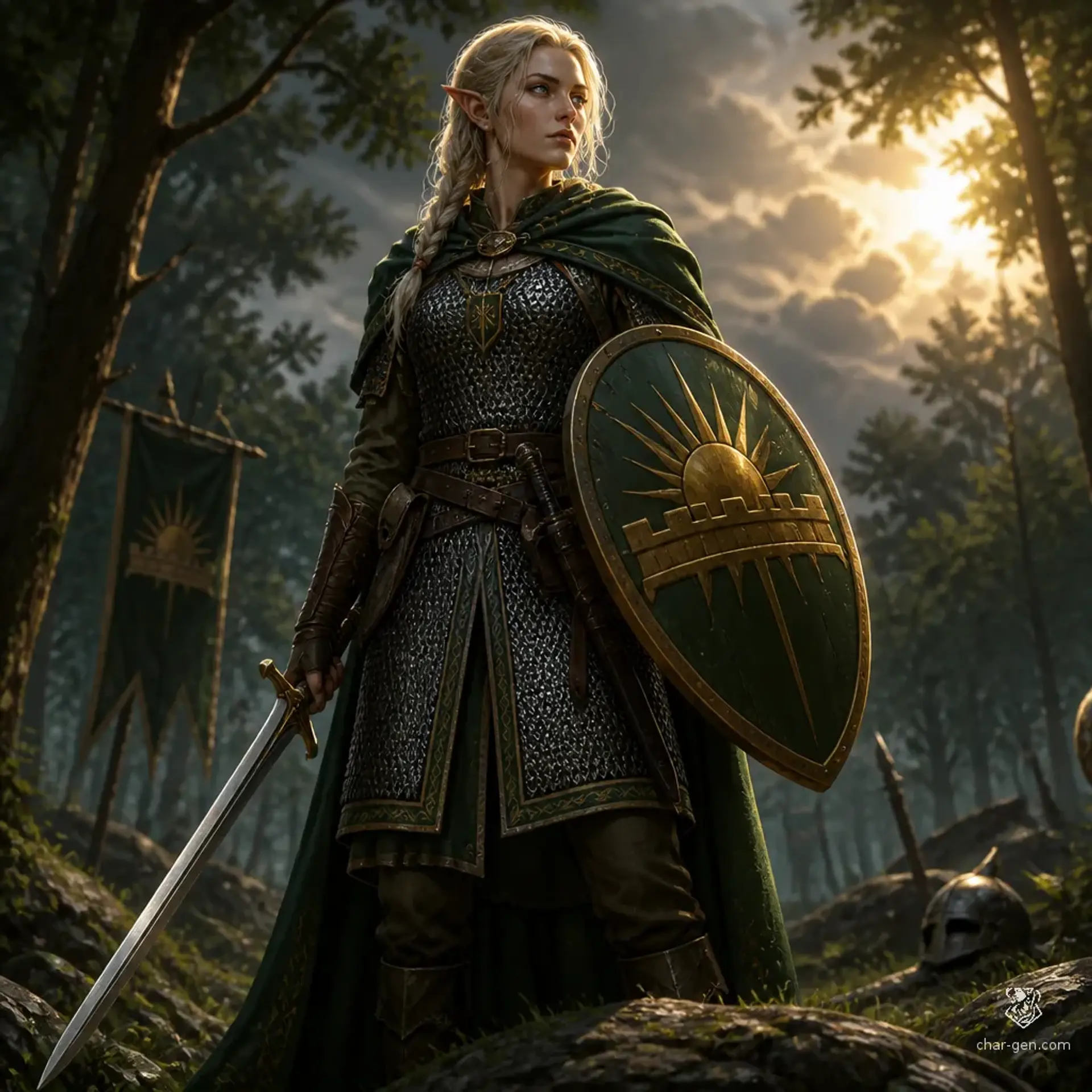 Caelyra Dawnshield - AI-generated fantasy Character