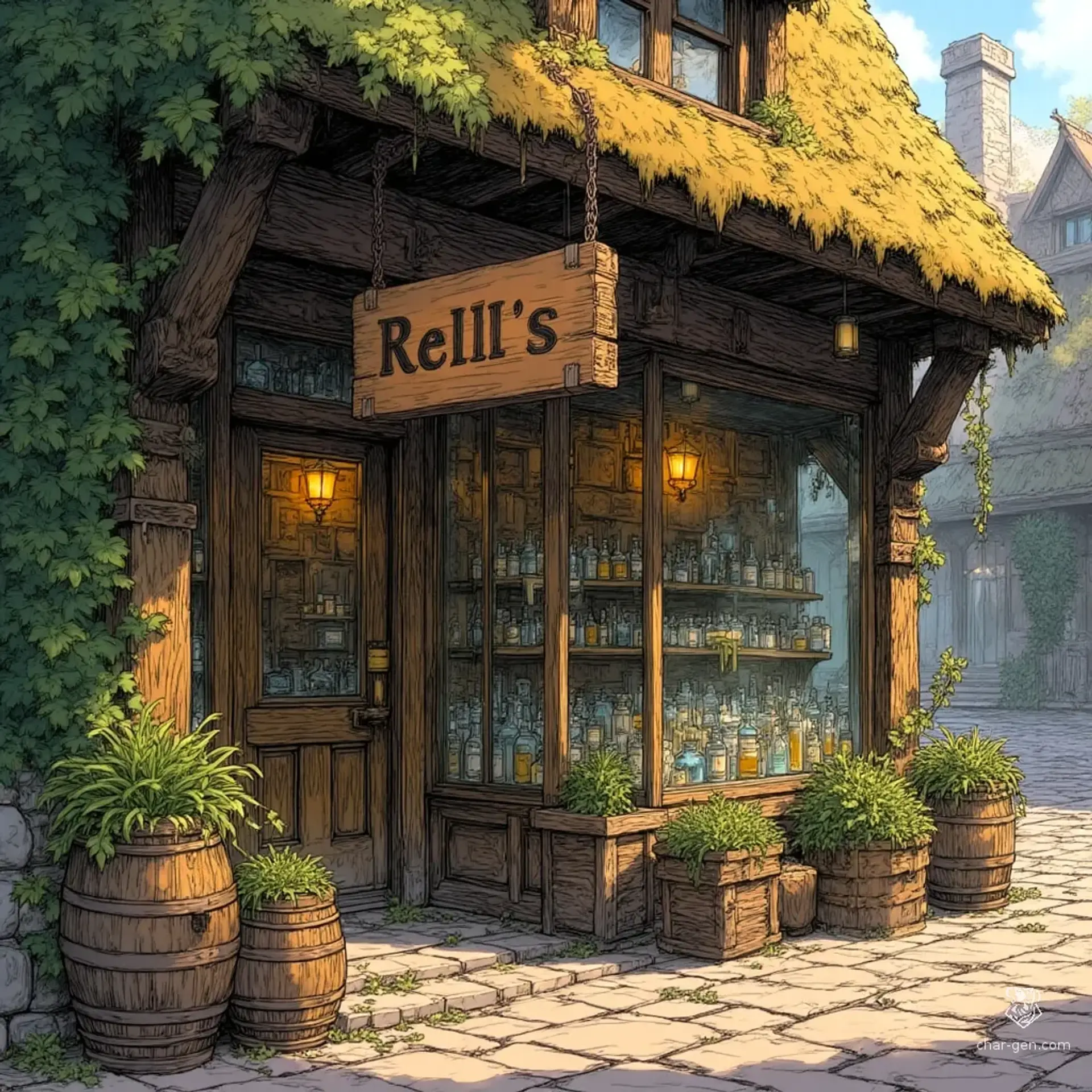 Rell's Timber & Thatch - AI-generated fantasy Shop
