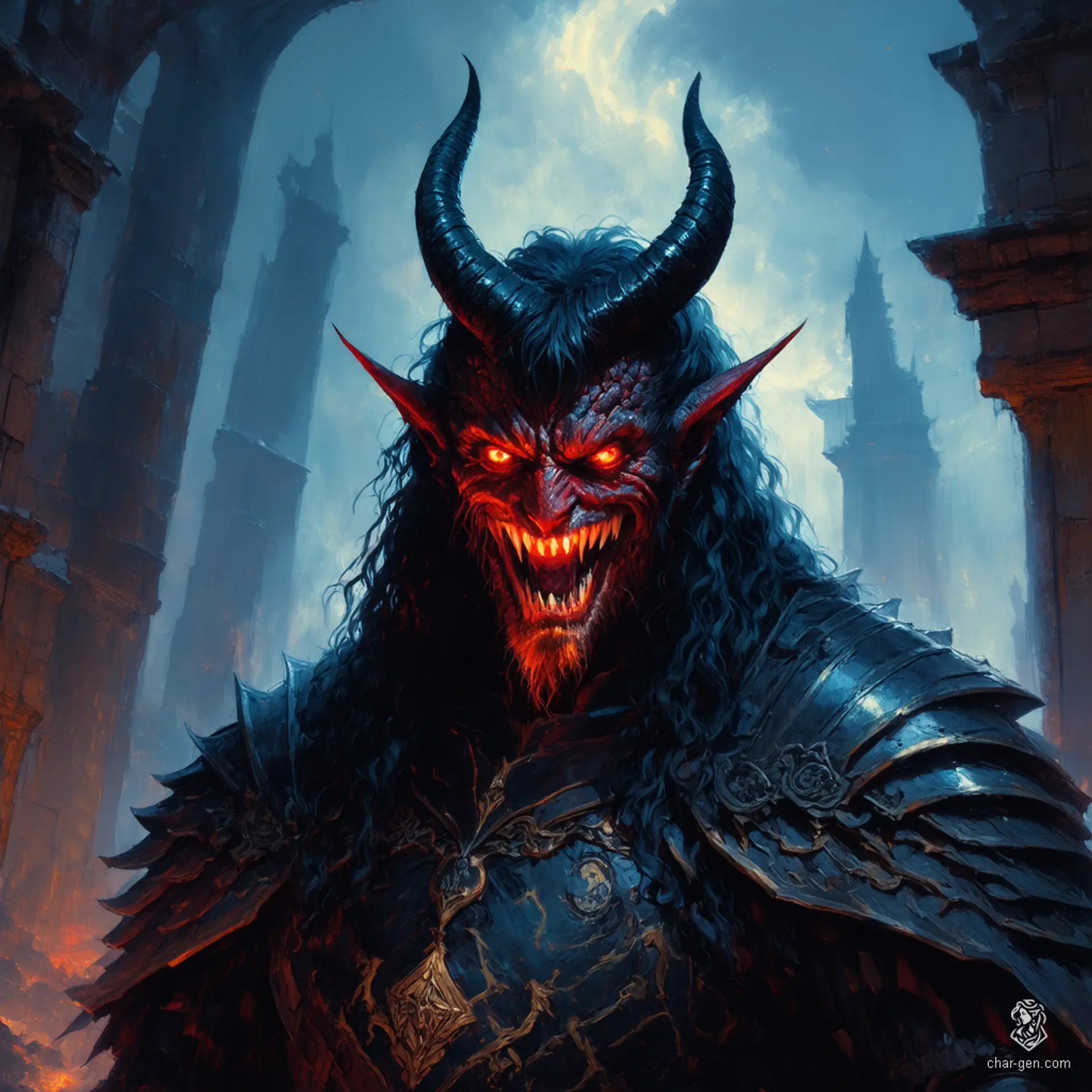 ### Character Information Summary

- **Character Name:** Inferno
- **Race/Species:** Demon
- **Class/Profession:** Sorcerer
- **Physical Appearance:**
  - **Height:** 6'2"
  - **Weight:** 180 lbs
  - **Hair Color:** Black
  - **Eye Color:** Glowing crimson red
  - **Distinguishing Features:** Devil horns, sharp teeth
  - **Body Type/Build:** Lean and muscular
- **Clothing and Armor:**
  - **Style:** Dark, flowing robes
  - **Color:** Deep crimson and black
  - **Notable Accessories/Jewelry:** Fiery pendant
- **Weapons and Equipment:**
  - **Primary Weapon:** Infernal staff
  - **Secondary Weapons:** Dagger of shadows
  - **Magical Items/Artifacts:** Tome of forbidden spells
- **Abilities and Skills:**
  - **Special Abilities:** Fire manipulation, illusions
  - **Powers:** Teleportation, mind control
  - **Proficiencies:** Arcane knowledge, combat tactics
- **Background and History:**
  - **Personal History:** Born in the nether realm, forged in chaos
  - **Significant Life Events:** Escaped a celestial battle, claimed power
  - **Affiliations/Relationships:** Allies with dark entities
- **Personality Traits and Alignment:**
  - **Personality Traits:** Cunning, charismatic, ruthless
  - **Moral Alignment:** Chaotic evil
- **Environment and Typical Setting:** Dark, smoky landscapes; charred ruins
- **Other Notable Details:** Known for manipulating emotions and creating chaos.