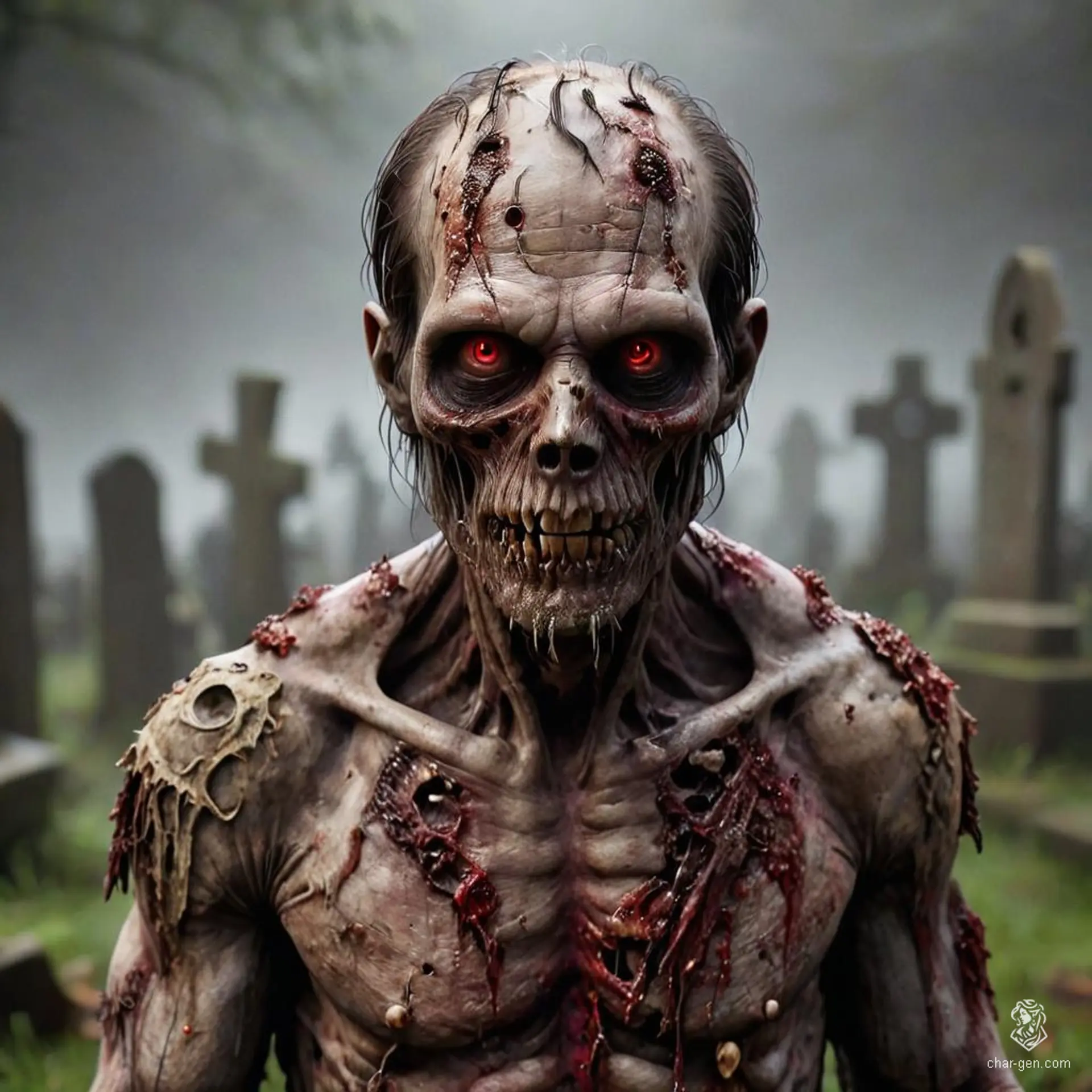 This fantasy monster is a slow, lumbering zombie with decaying flesh and a vacant gaze. Once a squire, it now bears distinctly scarred skin, contrasting sharply with its decomposed form.