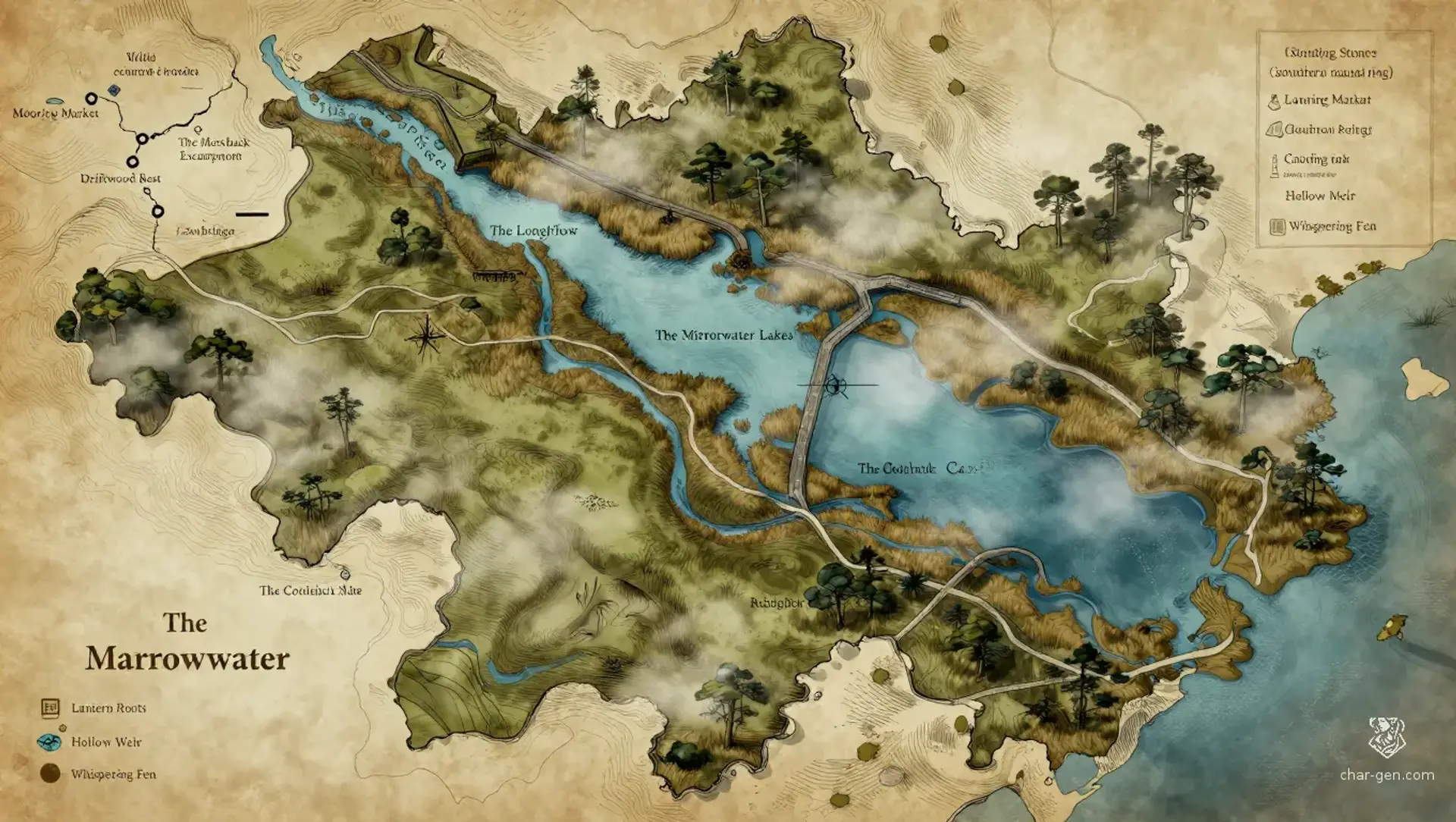 The Marrowwater Basin - AI-generated fantasy Region
