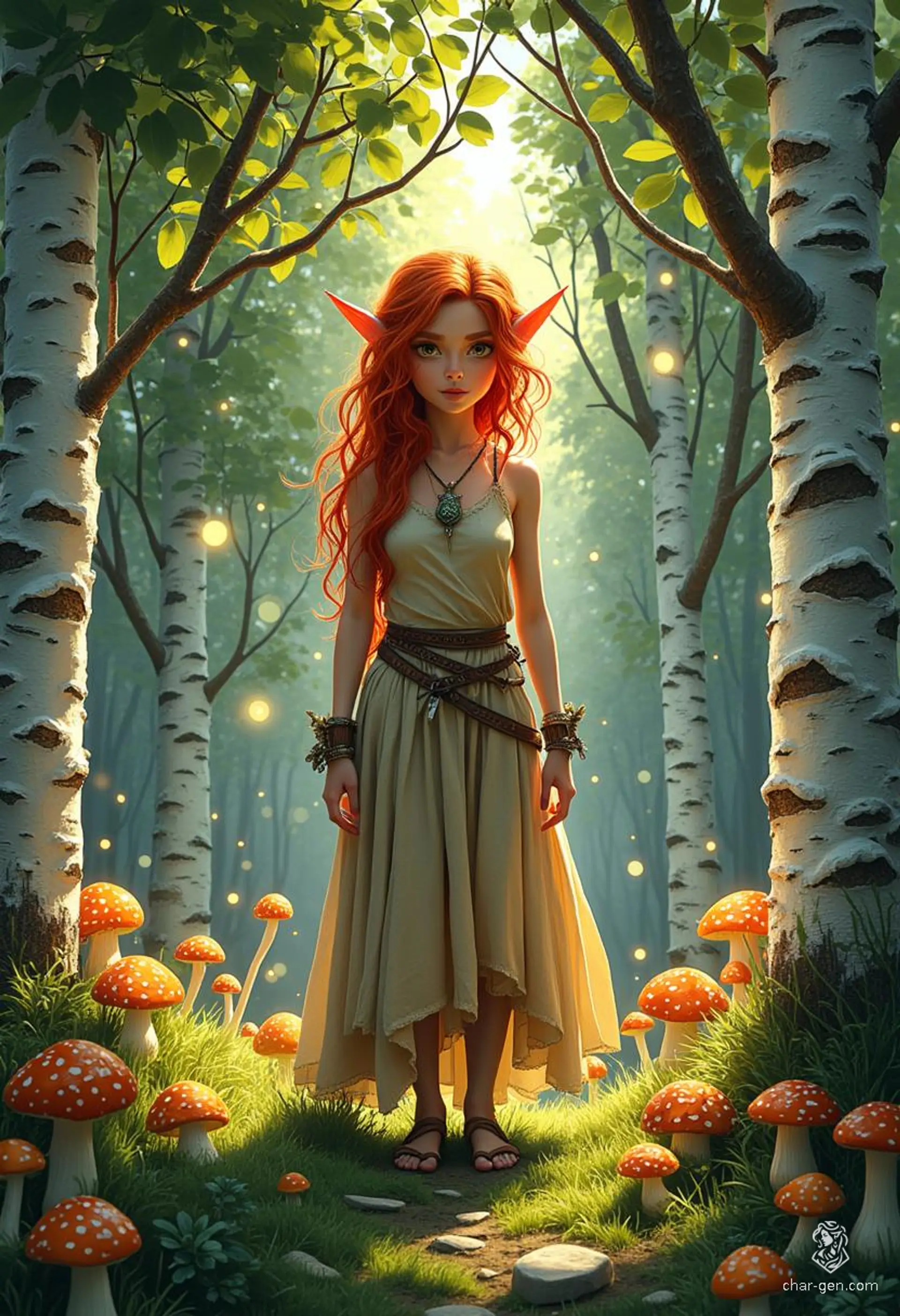 Keyleth, a petite 17-year-old Half-Elven druid of the Air tribe, possesses a profound wisdom hidden beneath her socially awkward exterior. With striking cherry-red hair and earthy animal companions, she embarks on her Aramente journey to prove herself amidst self-doubt and high expectations.