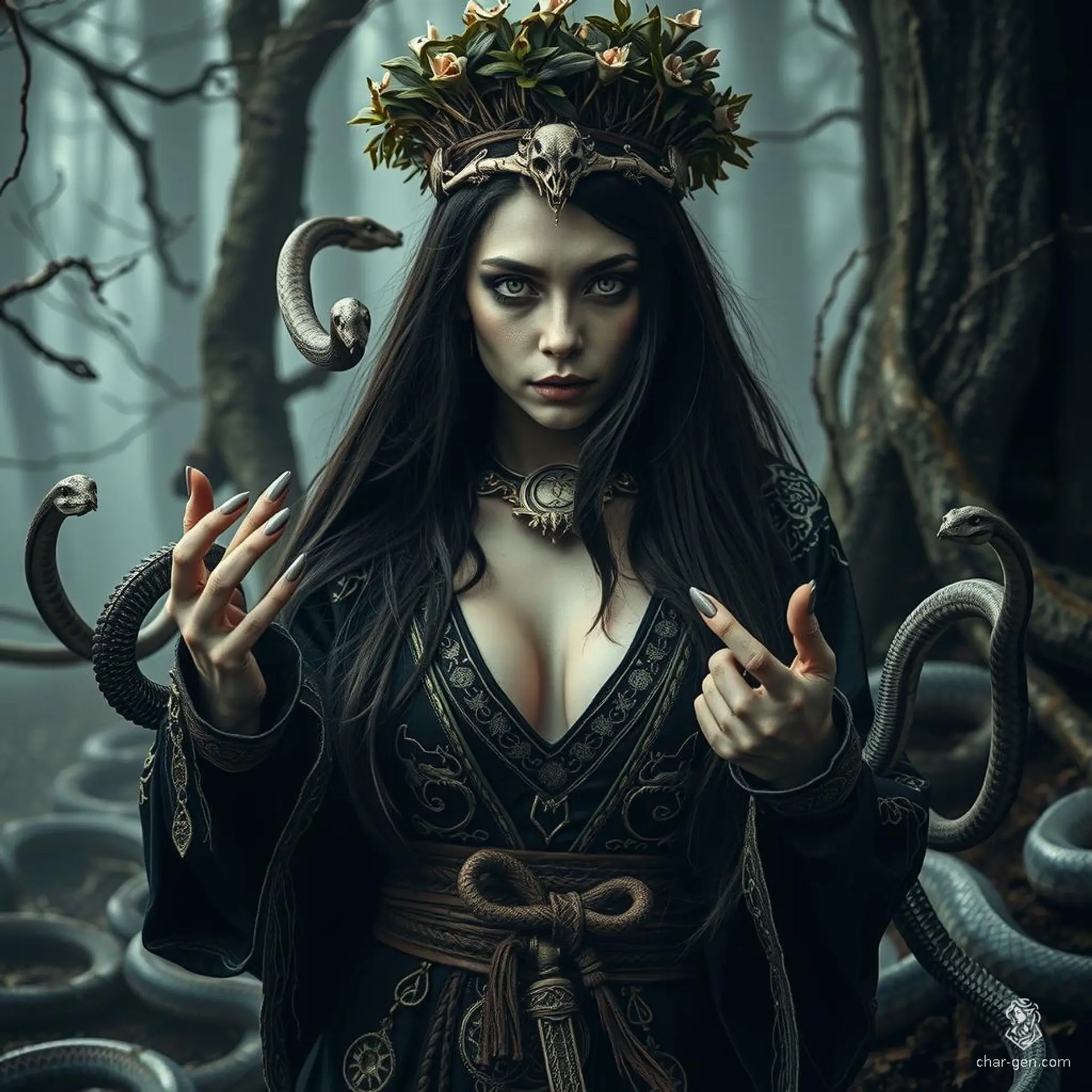 Elara, an enigmatic sorceress from the ancient, hidden city of Xyre, wields unparalleled arcane power. Cloaked in shadows and whispers, she commands the elements and sees through illusions, driven by a quest for forgotten knowledge.