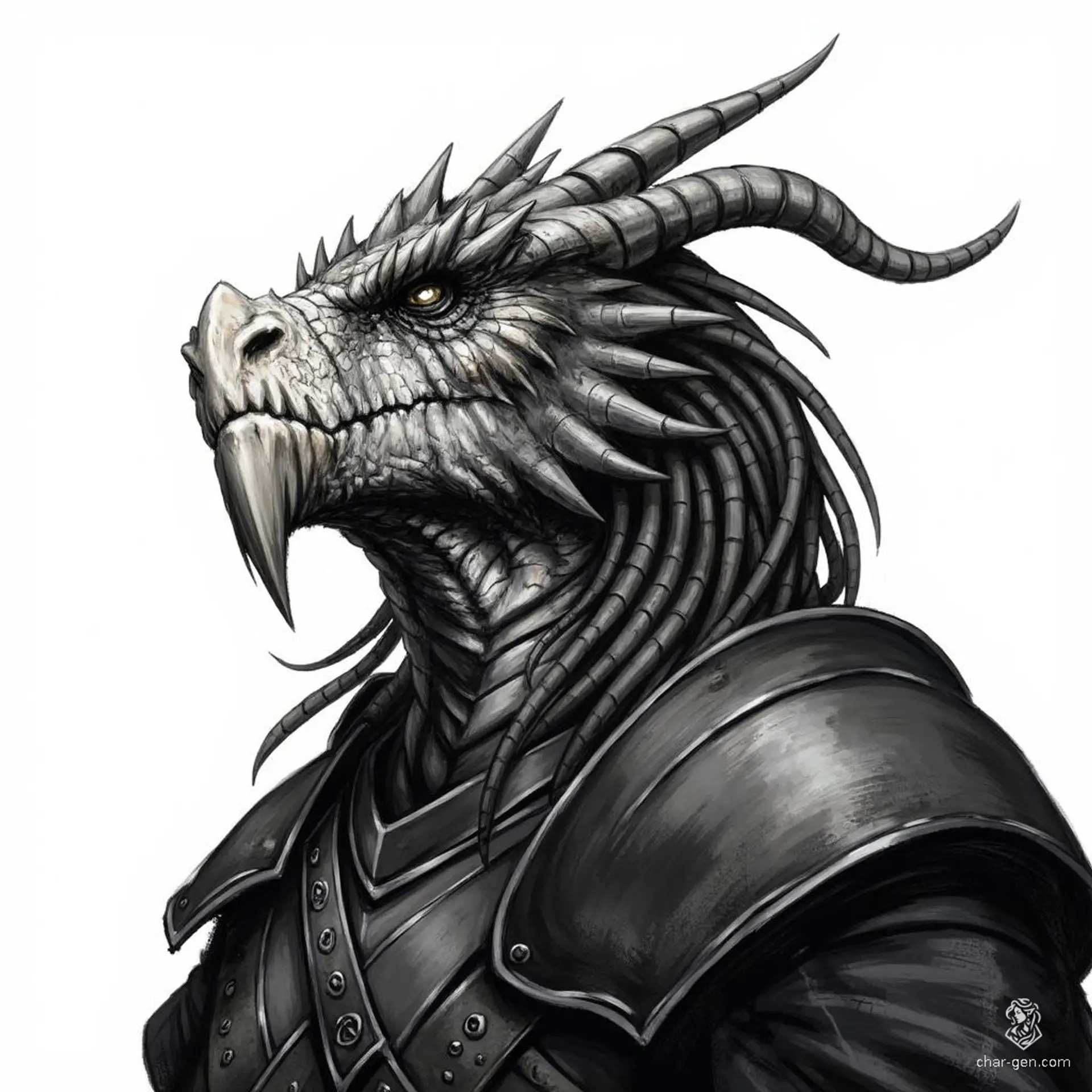 Zyren, the black and white dragonborn, commands the tempest of shadows and light. With shimmering scales that flicker like dusk and dawn, this formidable warrior harnesses elemental powers. A guardian of balance, Zyren wields a staff crackling with energy, seeking to protect realms from encroaching darkness.