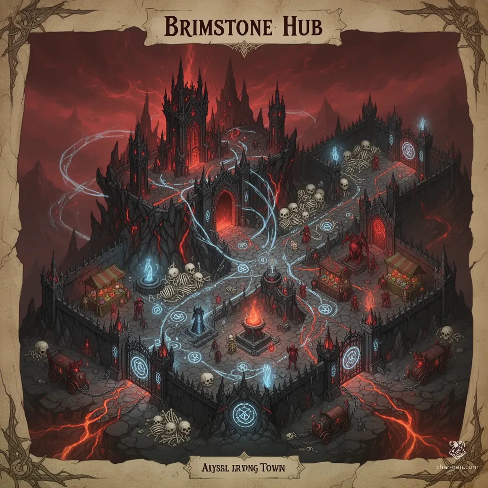 Brimstone Hub - AI-generated fantasy Settlement