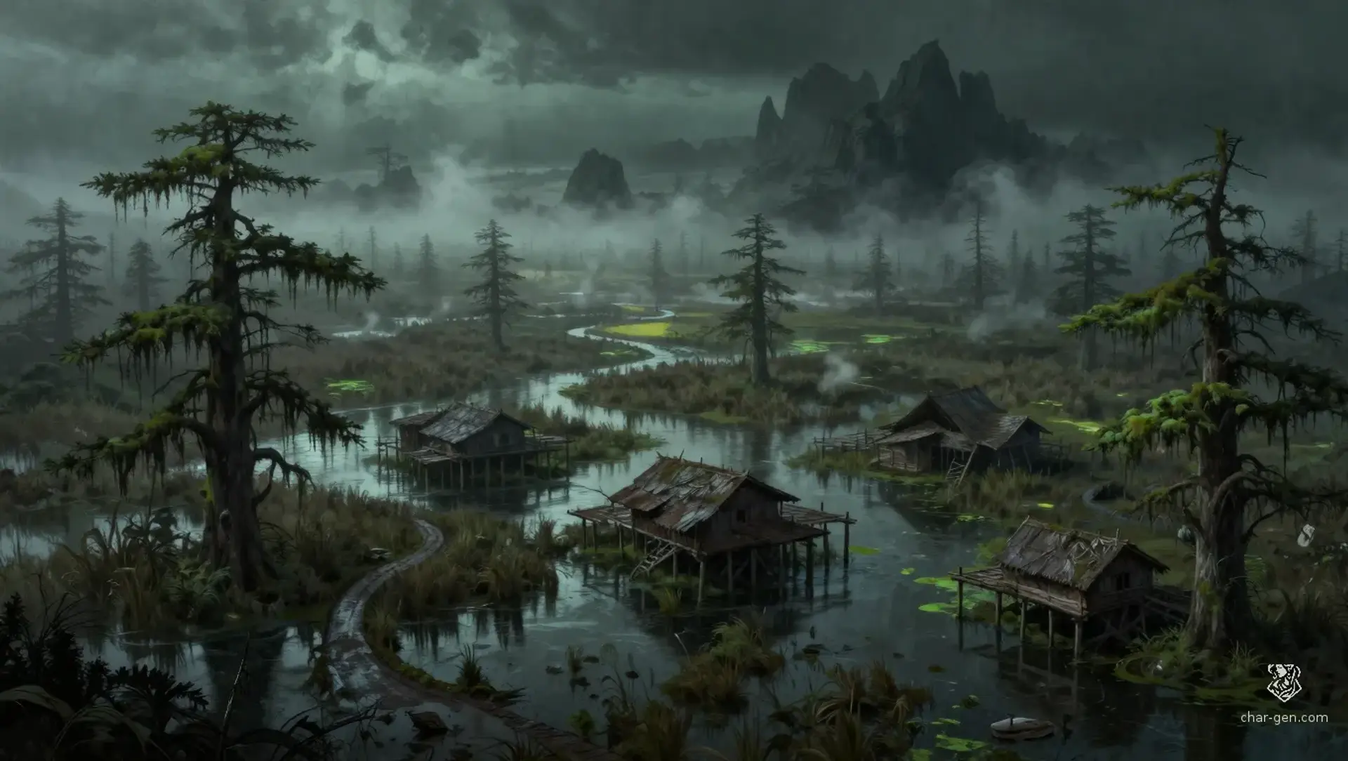 The Black Fenlands - AI-generated fantasy Region