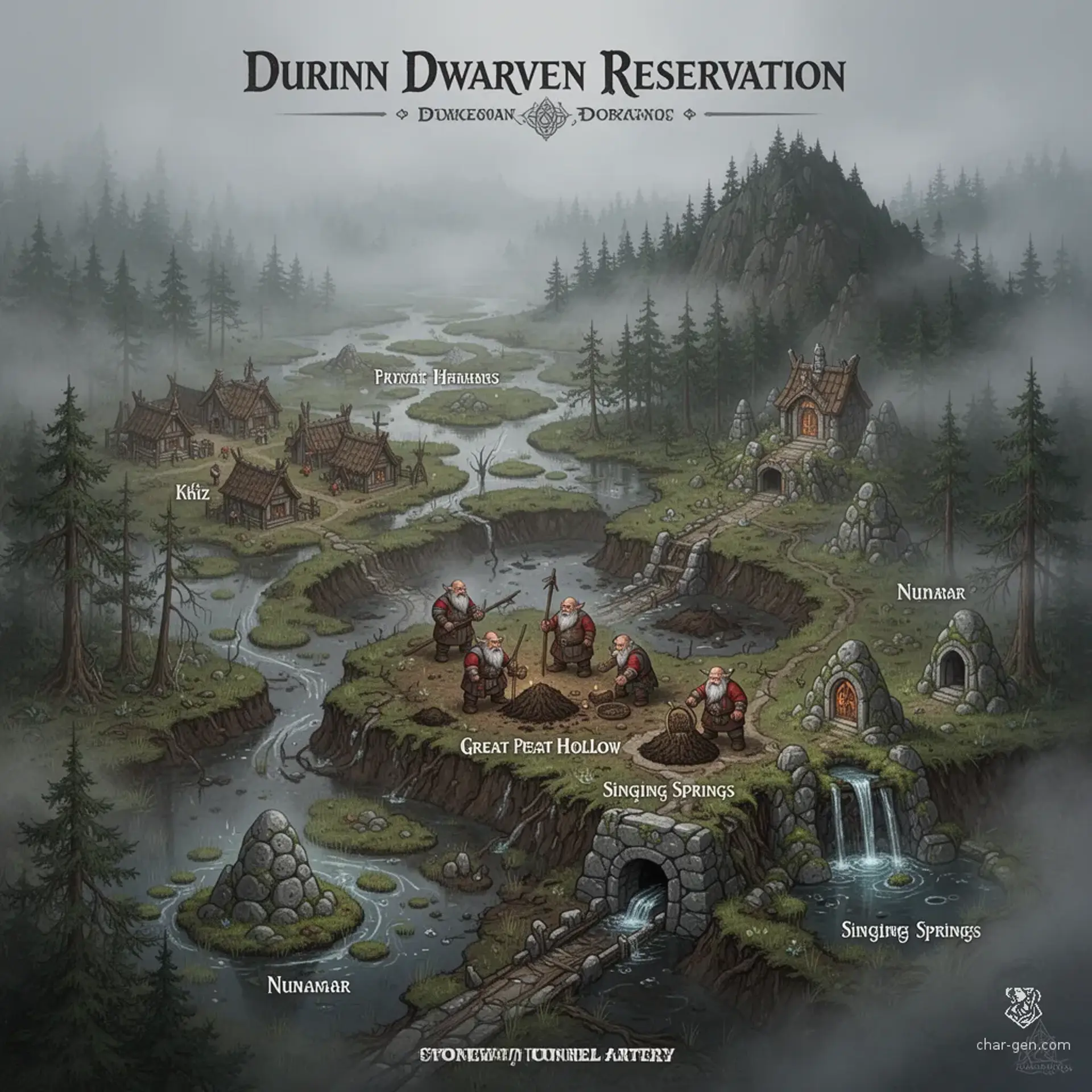 Durinn Dwarven Reservation - AI-generated fantasy Region