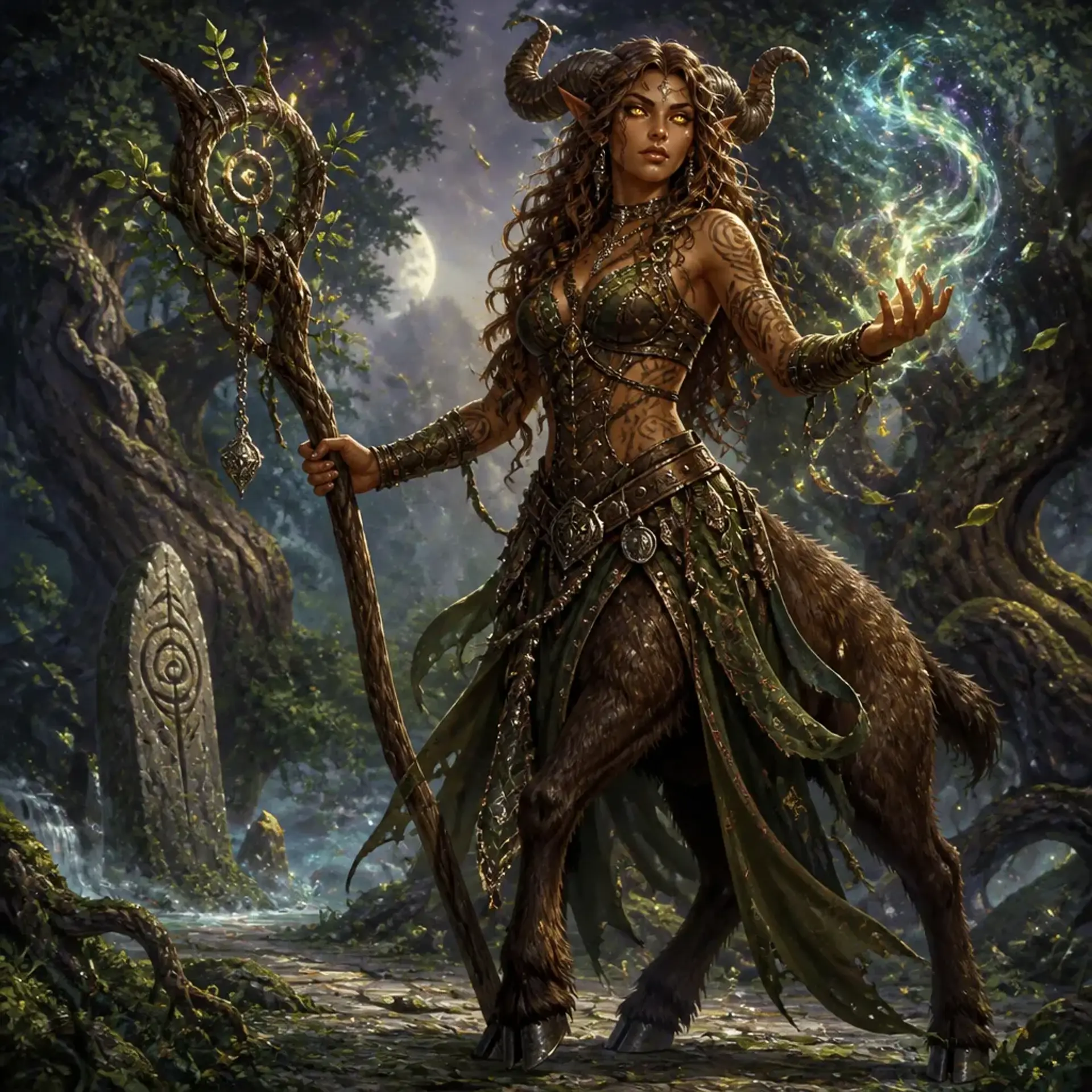 Lyraia of the Dreaming Horns - AI-generated fantasy Character
