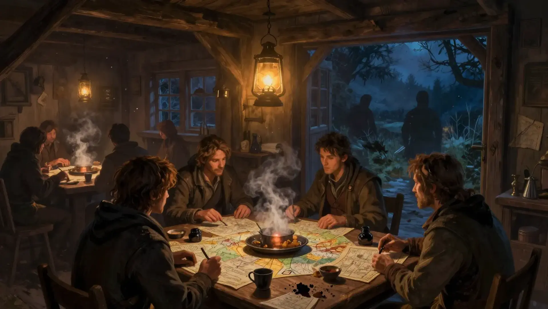 Gathering at the Golden Hart Inn - AI-generated fantasy Quest