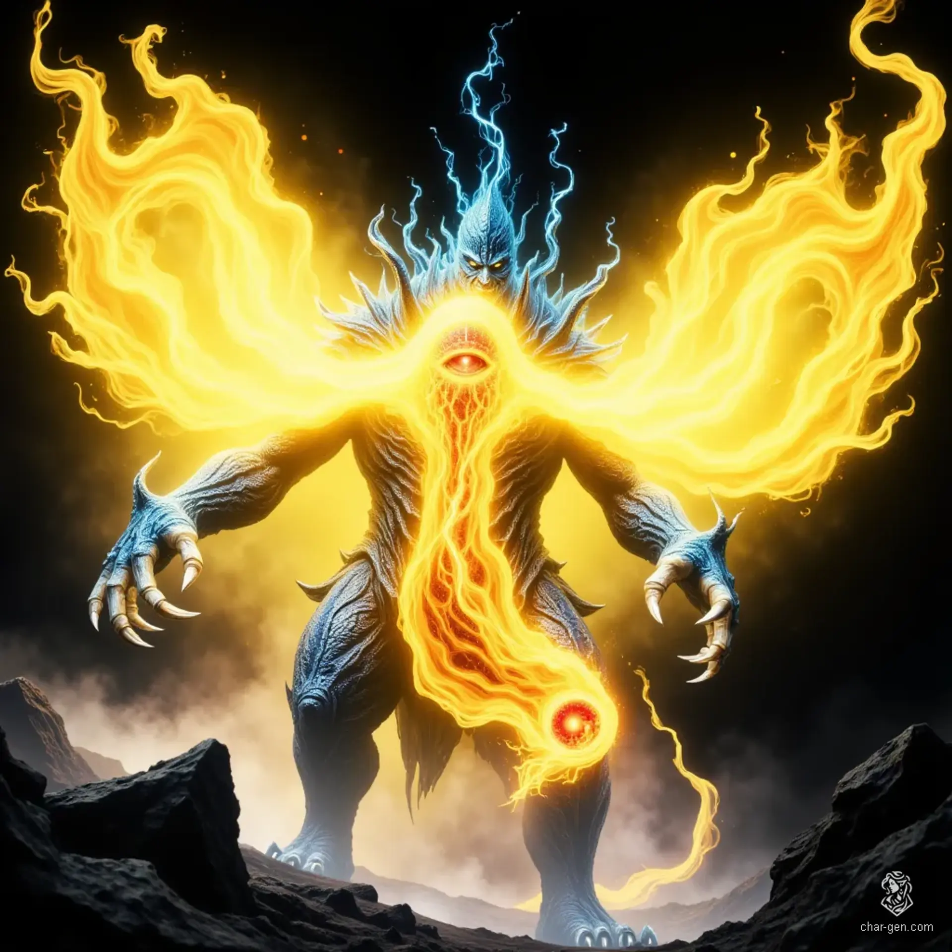 The Null is a striking fantasy creature with distinct blue skin that shimmers in the light. Its smooth, azure surface contrasts sharply with its eerie, glowing eyes, creating an unsettling yet captivating presence. This enigmatic being thrives in the shadows, embodying both beauty and danger.