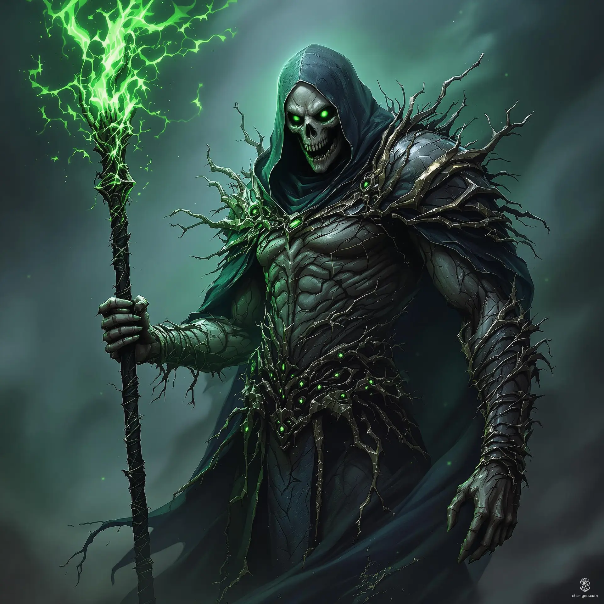 Detailed villainous Warlock character generated by CharGen.