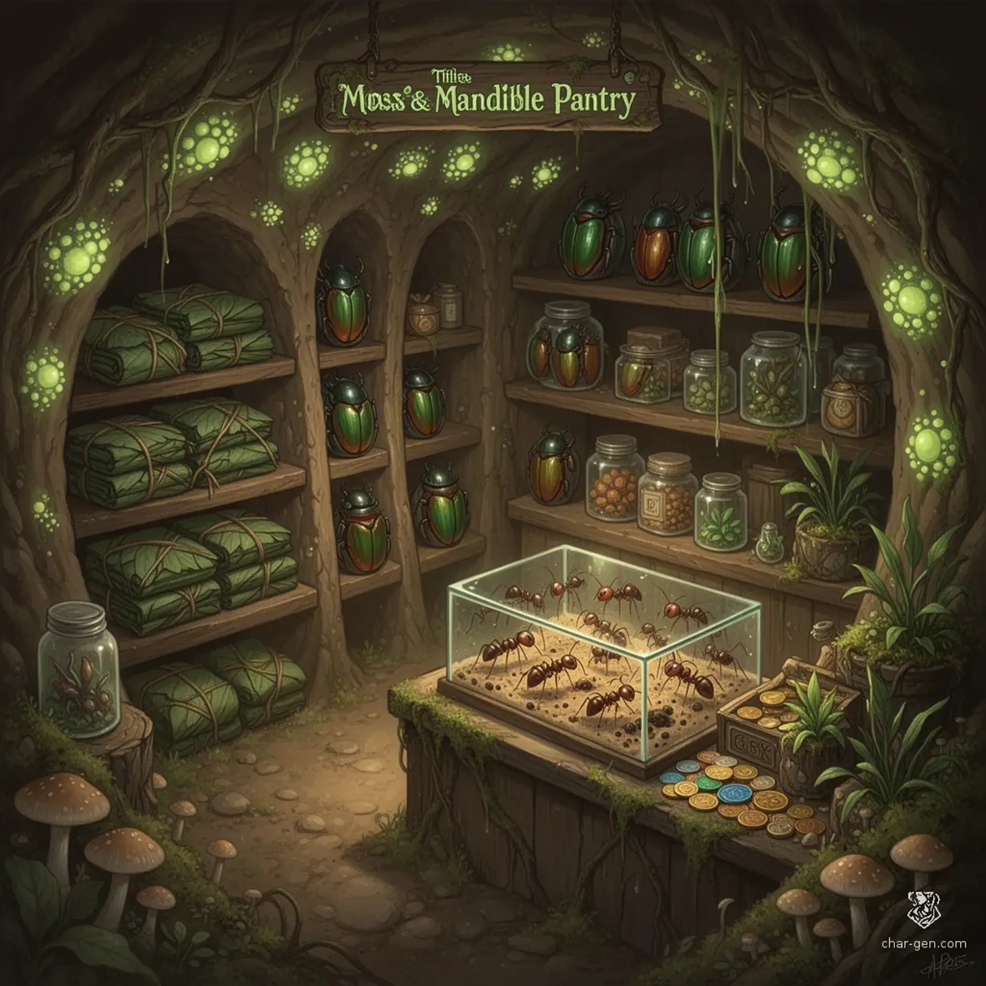 The Moss & Mandible Pantry - AI-generated fantasy Shop