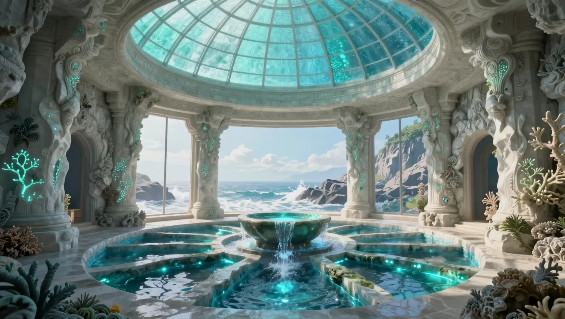 The Blue Basin - AI-generated fantasy Building
