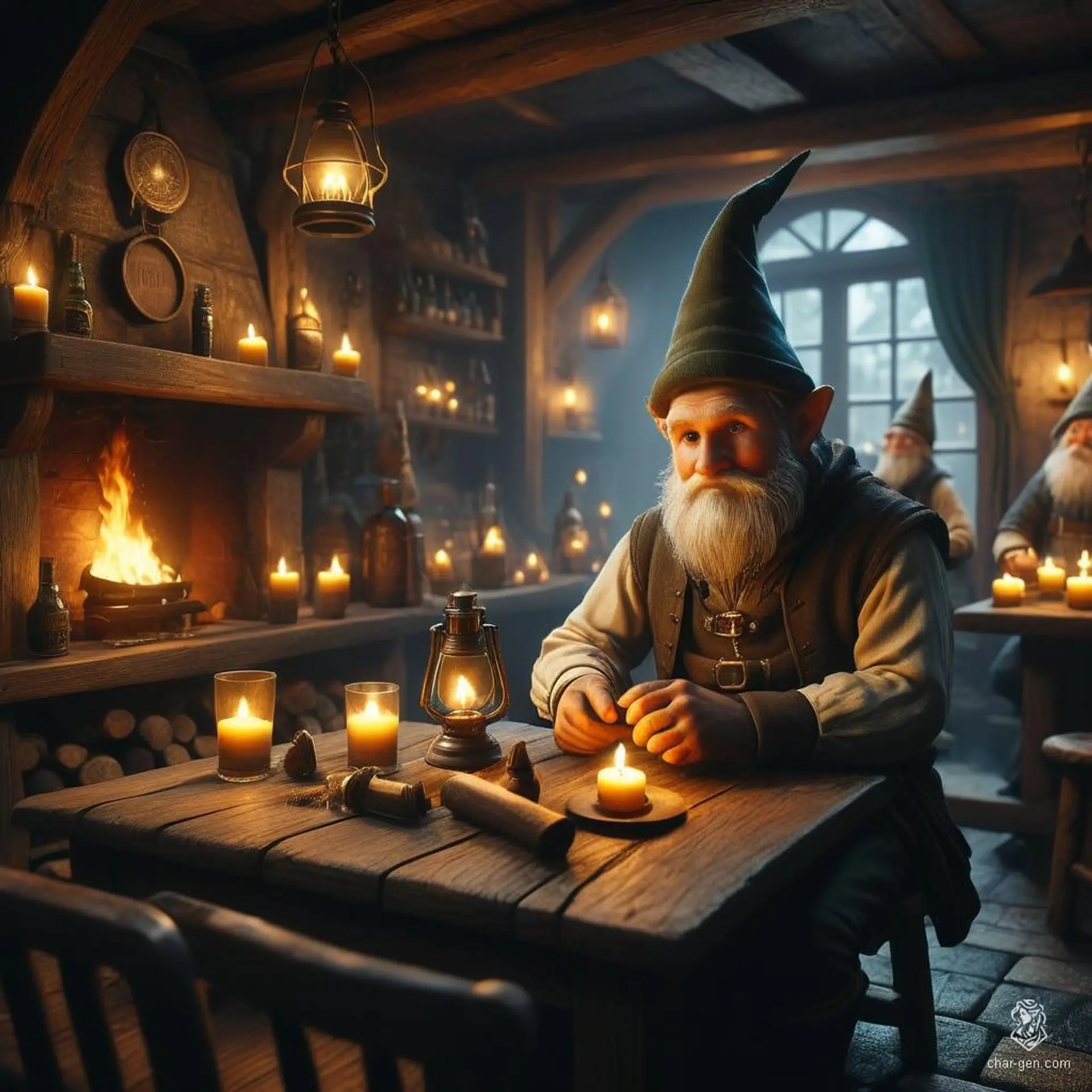A meticulous gnome innkeeper with a penchant for polishing glasses, this male character expertly manages his tavern. Amidst a bustling ambiance of patrons, rooms, and meals, he ensures everyone feels at home, serving drinks with both skill and a warm smile.