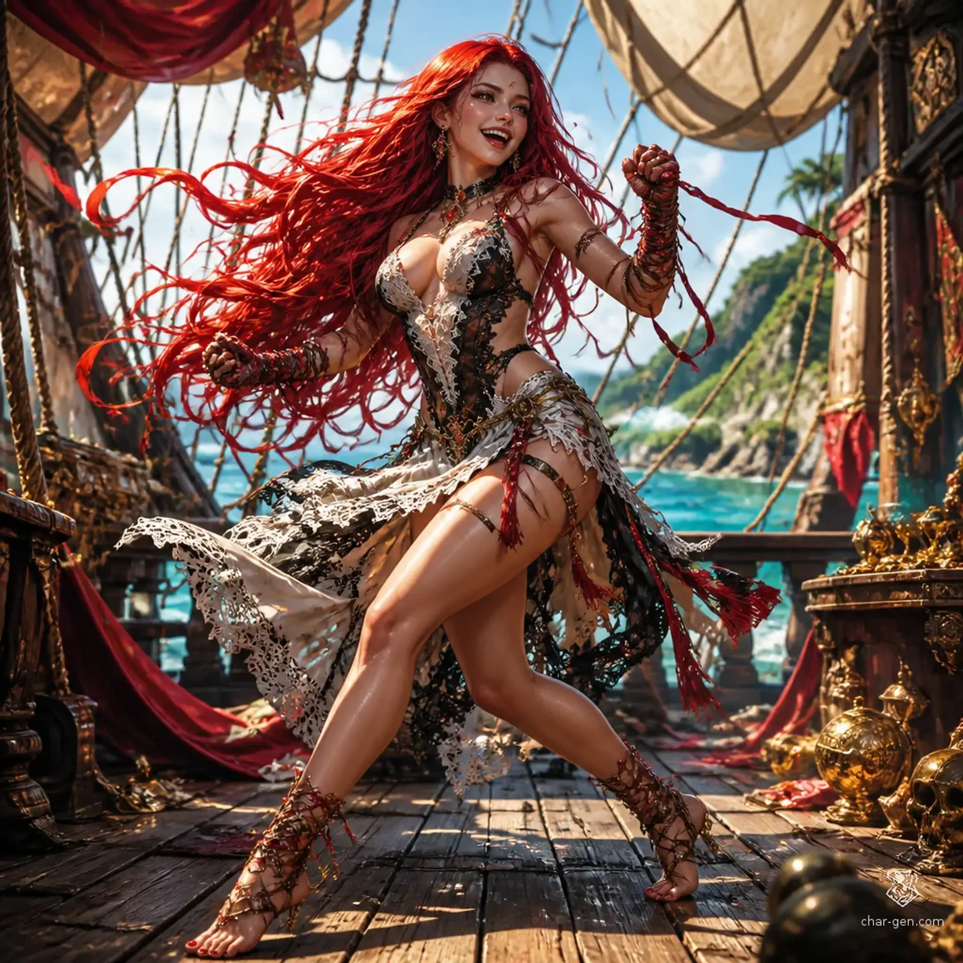 Captain Ruby Thorne, The Crimson Siren - AI-generated fantasy Monster