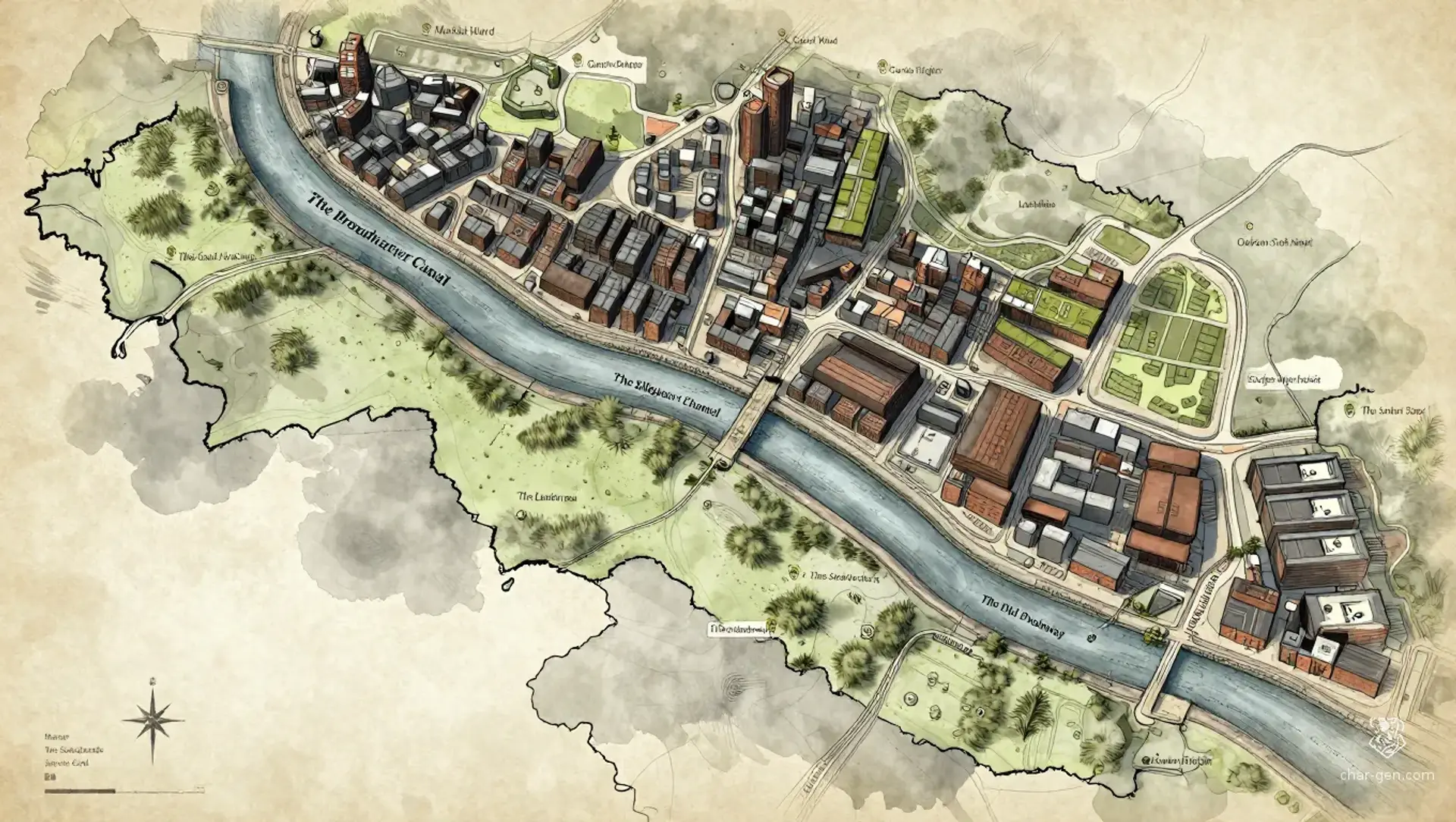 The Sootwater Reach - AI-generated fantasy Region