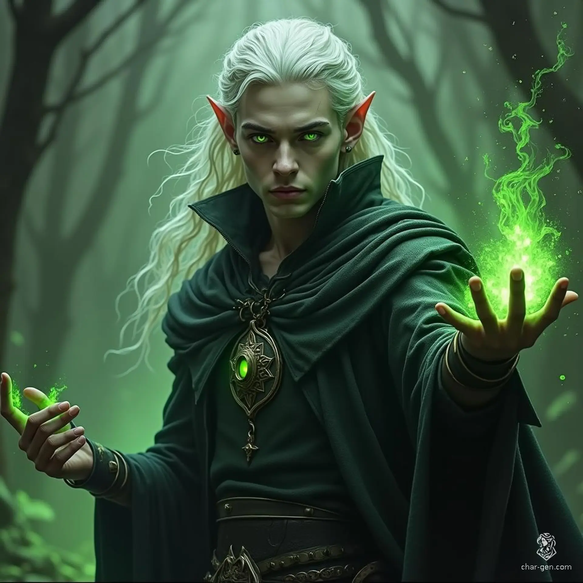 A young male Drow Sorcerer with striking yellow eyes, he wields the chaos of acid magic with deft precision. His dark skin blends into shadows as he navigates the underworld, channeling his powers to manipulate and destroy, a formidable force in the realm of sorcery.