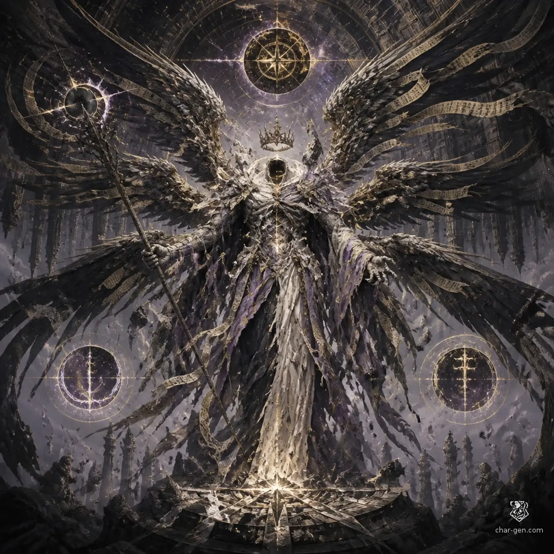 The Hollow Seraph, the Unwritten Prince, Choir of Ash - AI-generated fantasy Monster