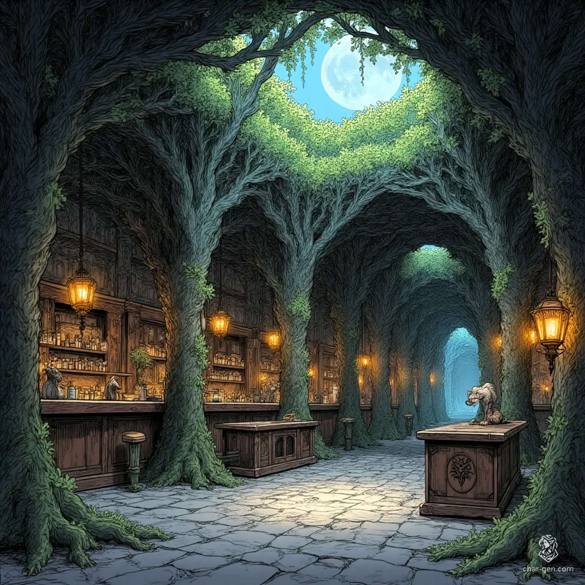 The Moonvine Lattice - AI-generated fantasy Tavern