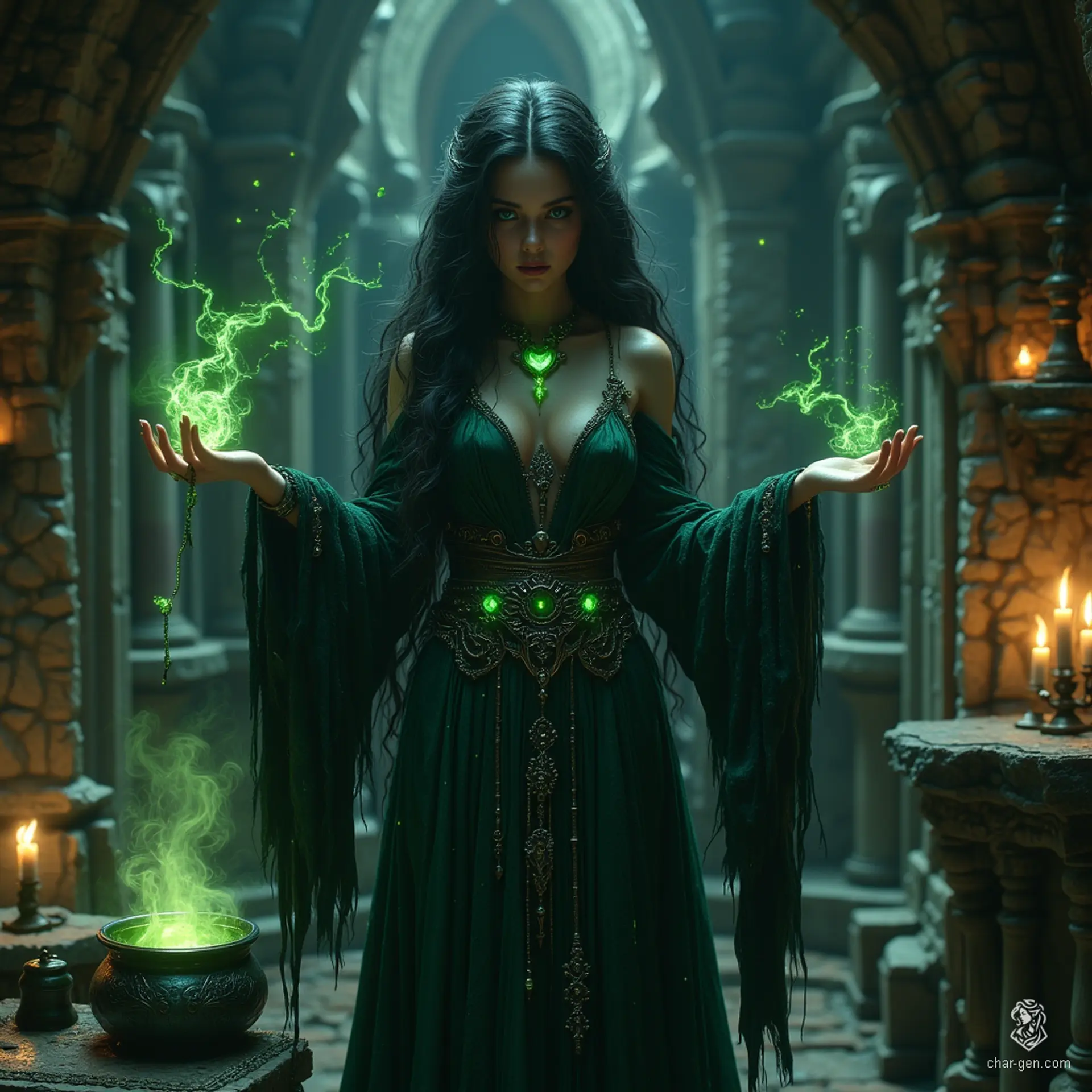 The Enchantress Witch, cloaked in shadows, weaves spells of allure and temptation. With a voice as sweet as honey, she lures players into her mystical realm, promising power and secrets. Beware her charm, for beneath her seductive exterior lies a dark desire to dominate your will.