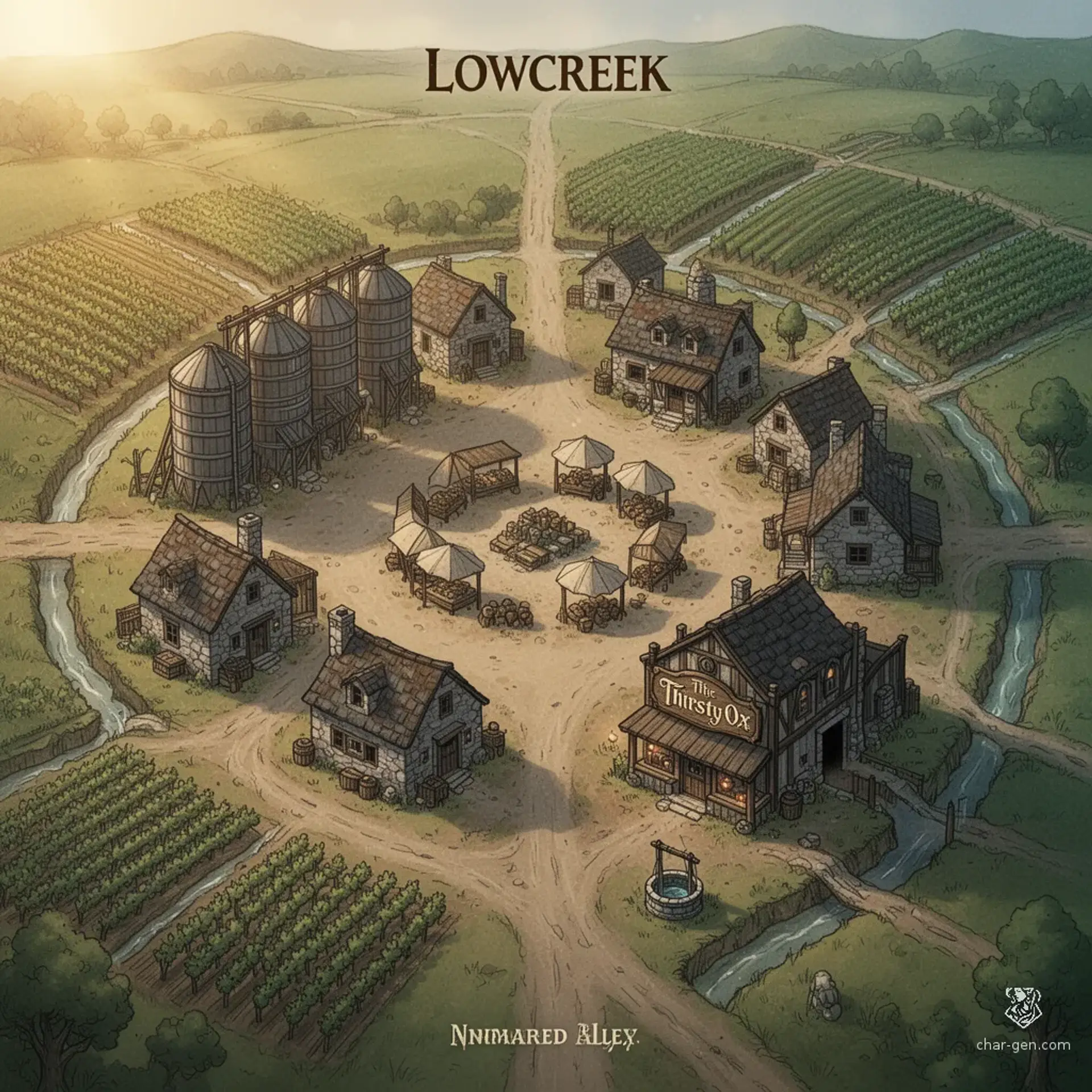 Lowcreek - AI-generated fantasy Settlement