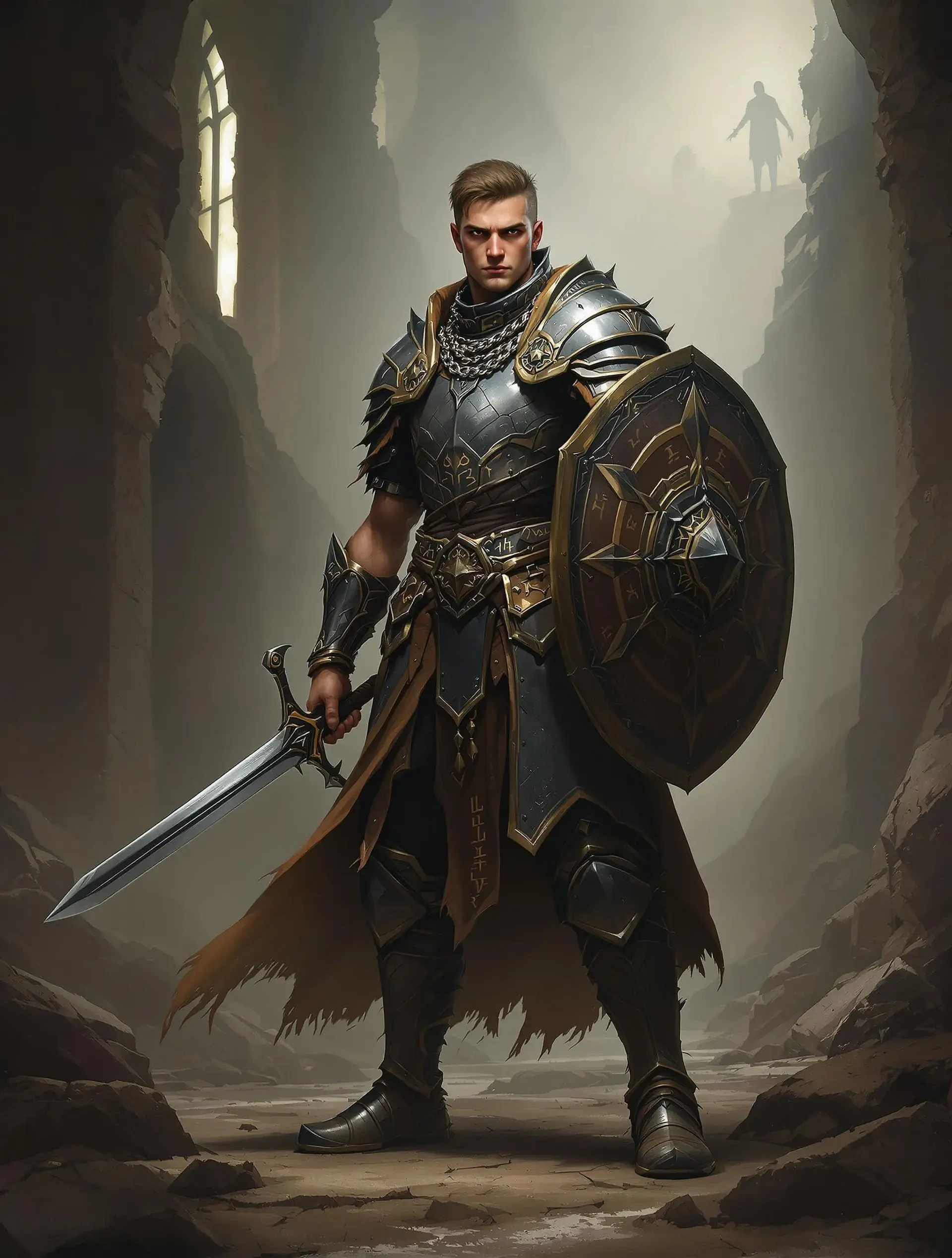 A lean, muscular Executioner Slayer clad in black leather armor inscribed with glowing purple runes, draped in a tattered, blood-stained red cloak. Pale-faced with jet-black hair and glowing demonic eyes, they wield a purple-sheened bastard sword and curved sickle, exuding a calm, sadistic aura amid a neon-lit, cyberpunk abyss.