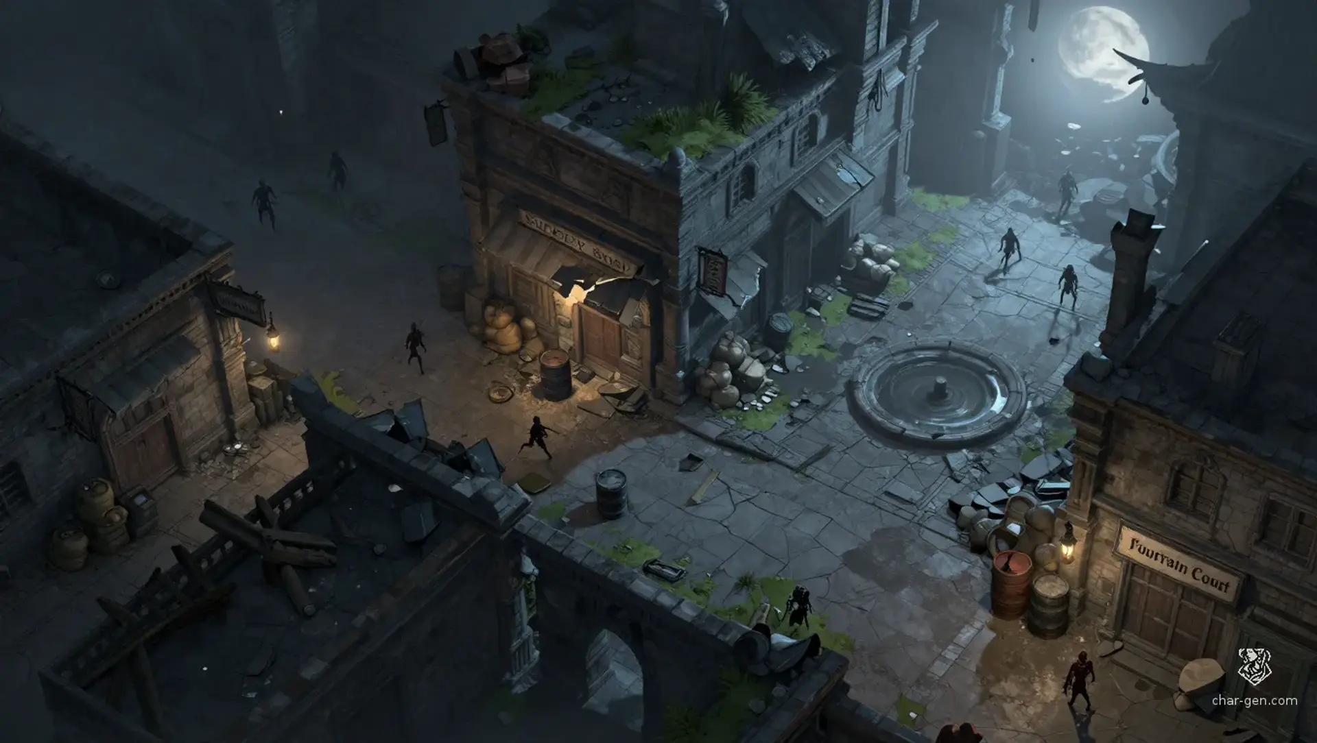 The Water Barrels at the Broken Shop - AI-generated fantasy Encounter
