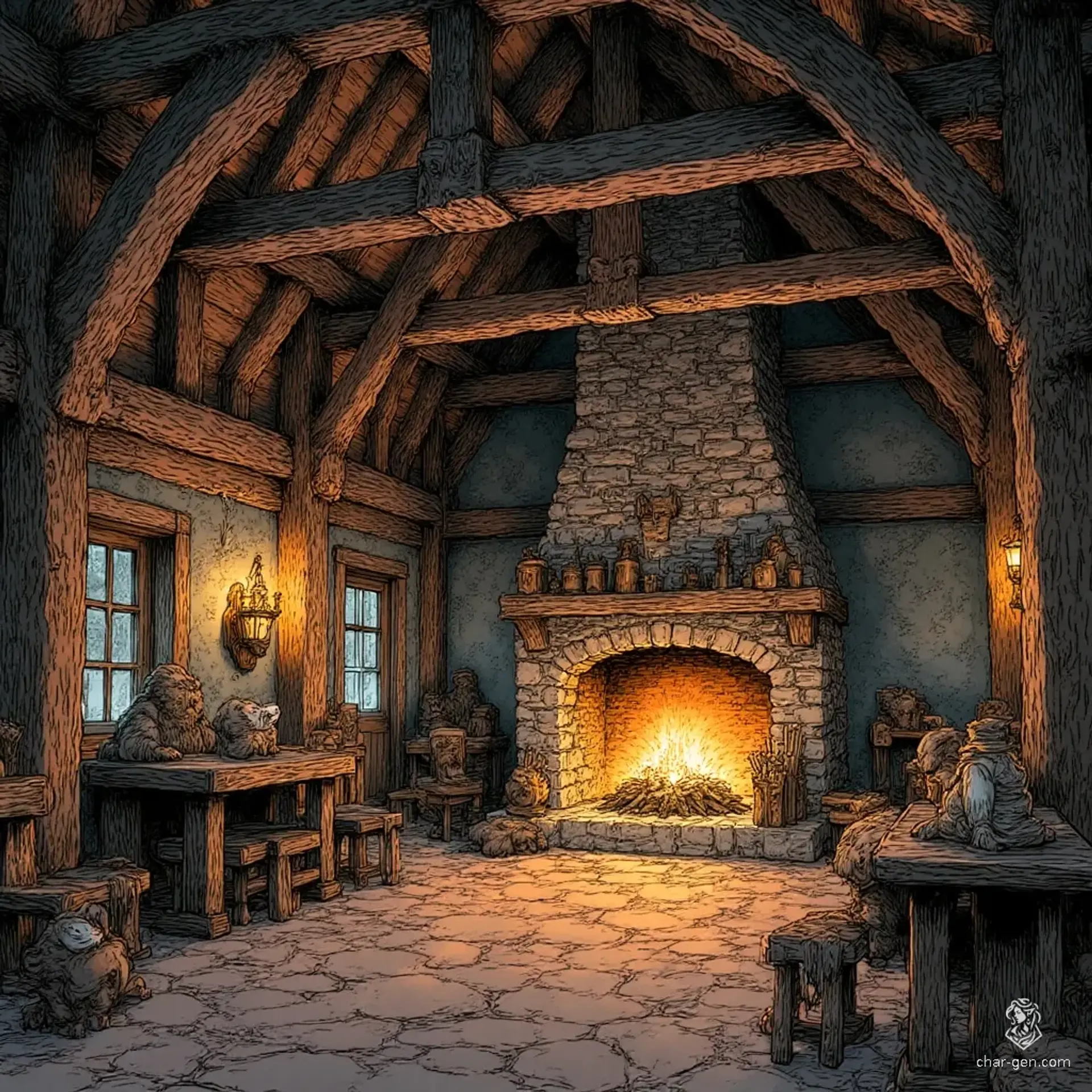 The Hearthfire Lantern - AI-generated fantasy Tavern
