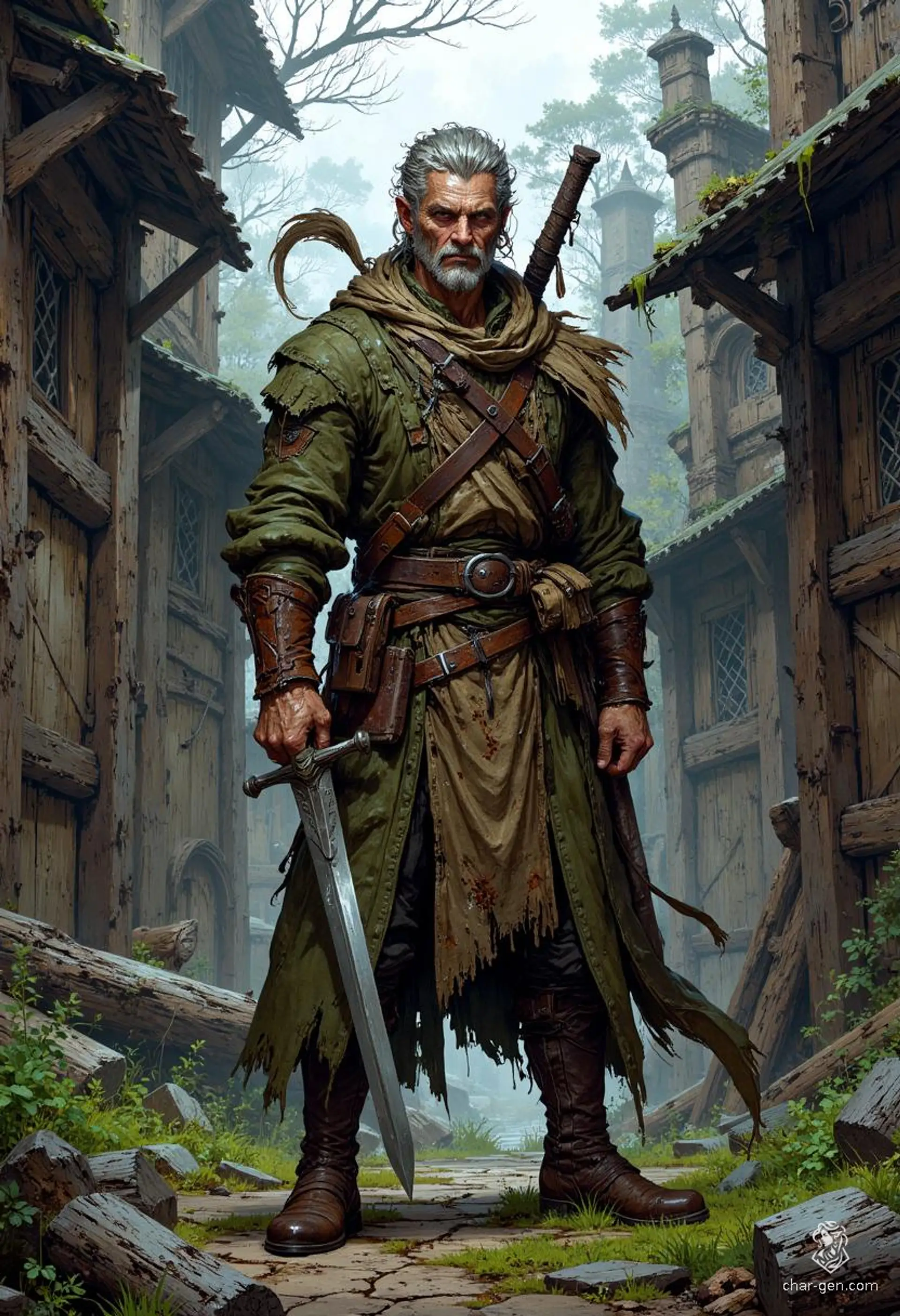 Tancrede, a rugged 55-year-old human fighter, embodies resilience and strength. Once captain of the Citadel guard, his keen eye and mastery of diverse weapons reflect his ranger and rogue skills. Haunted by a tragic past, he fiercely protects nature while seeking vengeance against the dragon that stole his former life.