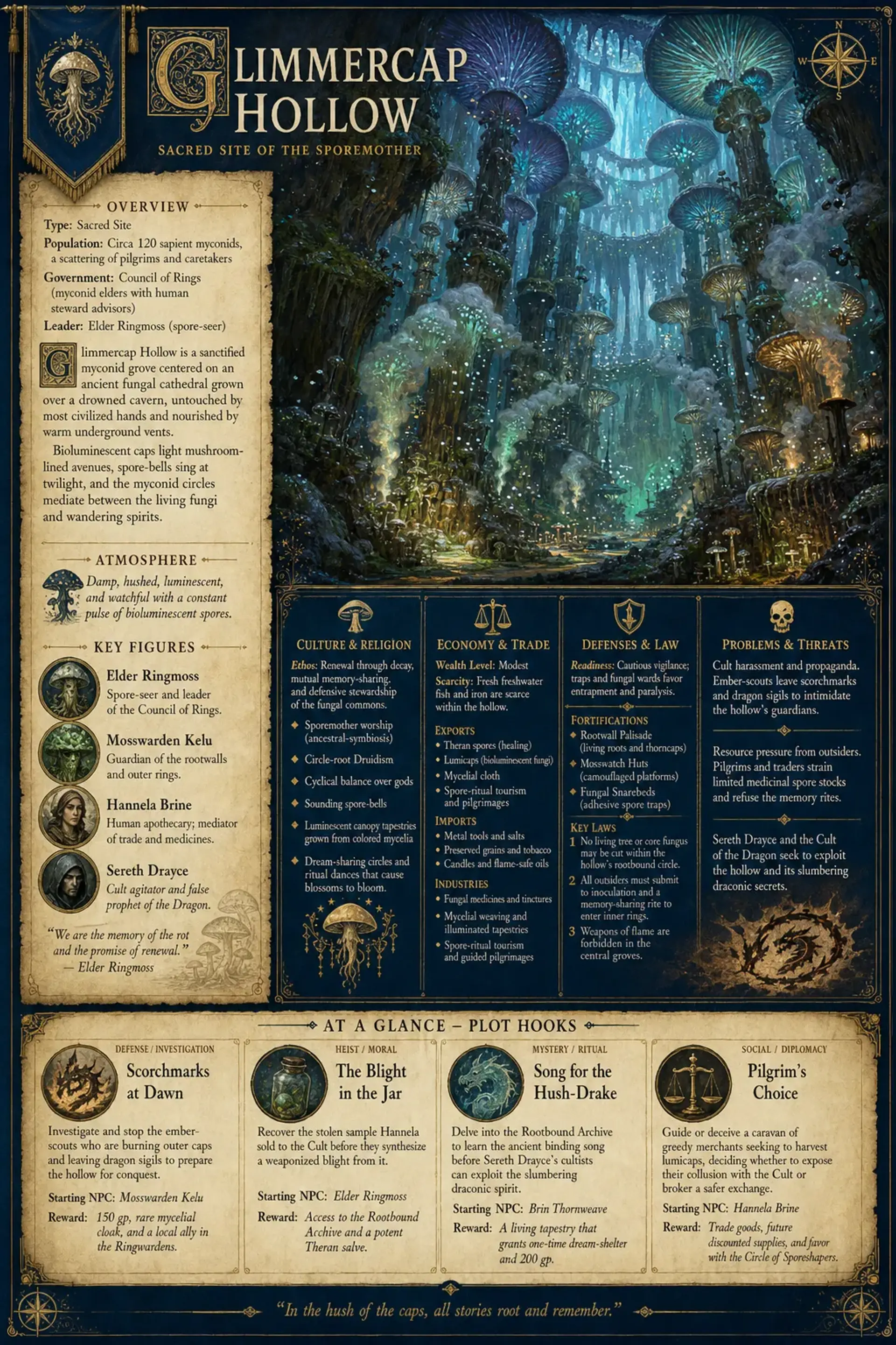 Glimmercap Hollow - AI-generated fantasy Settlement