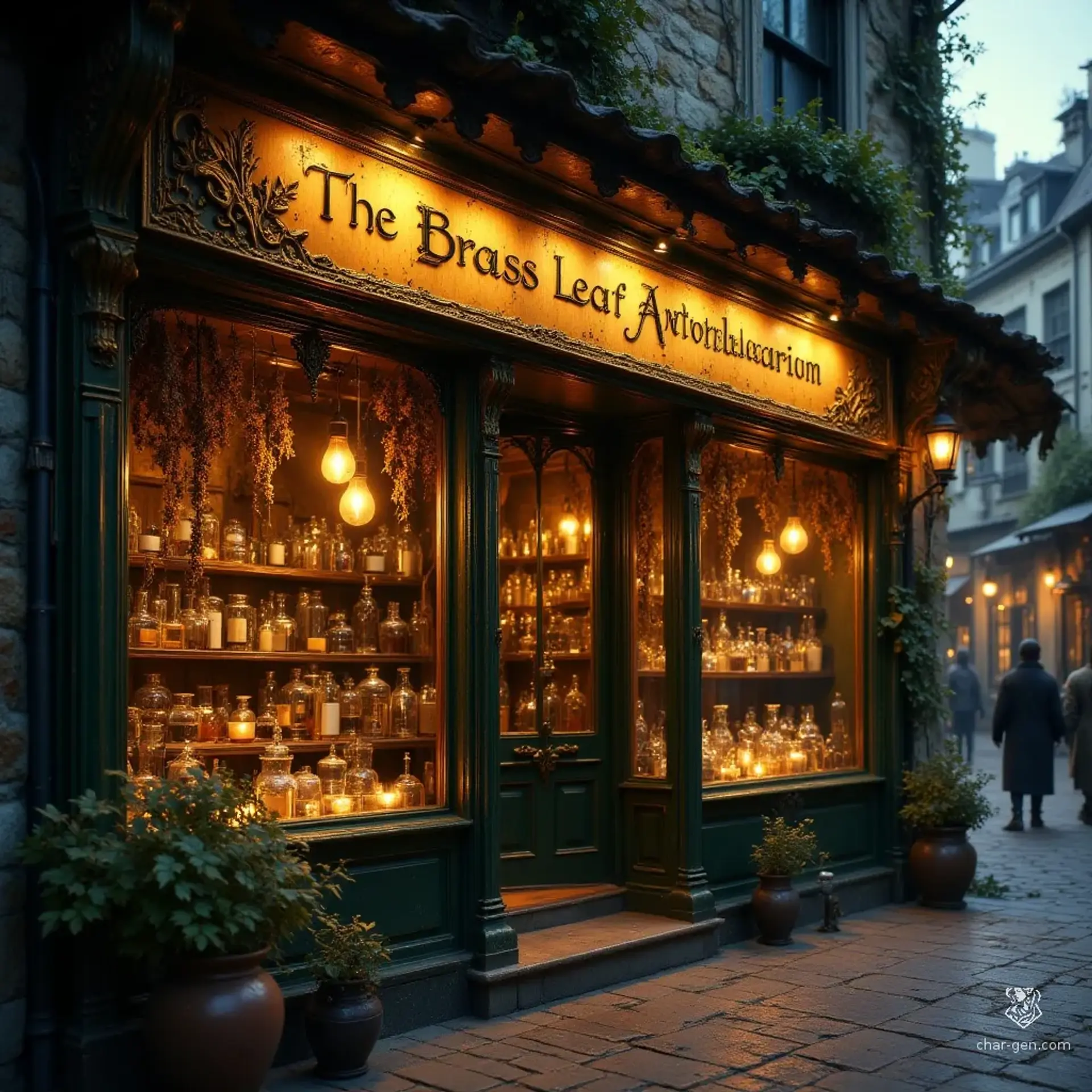 The Brass Leaf Apothecarium - AI-generated fantasy Shop