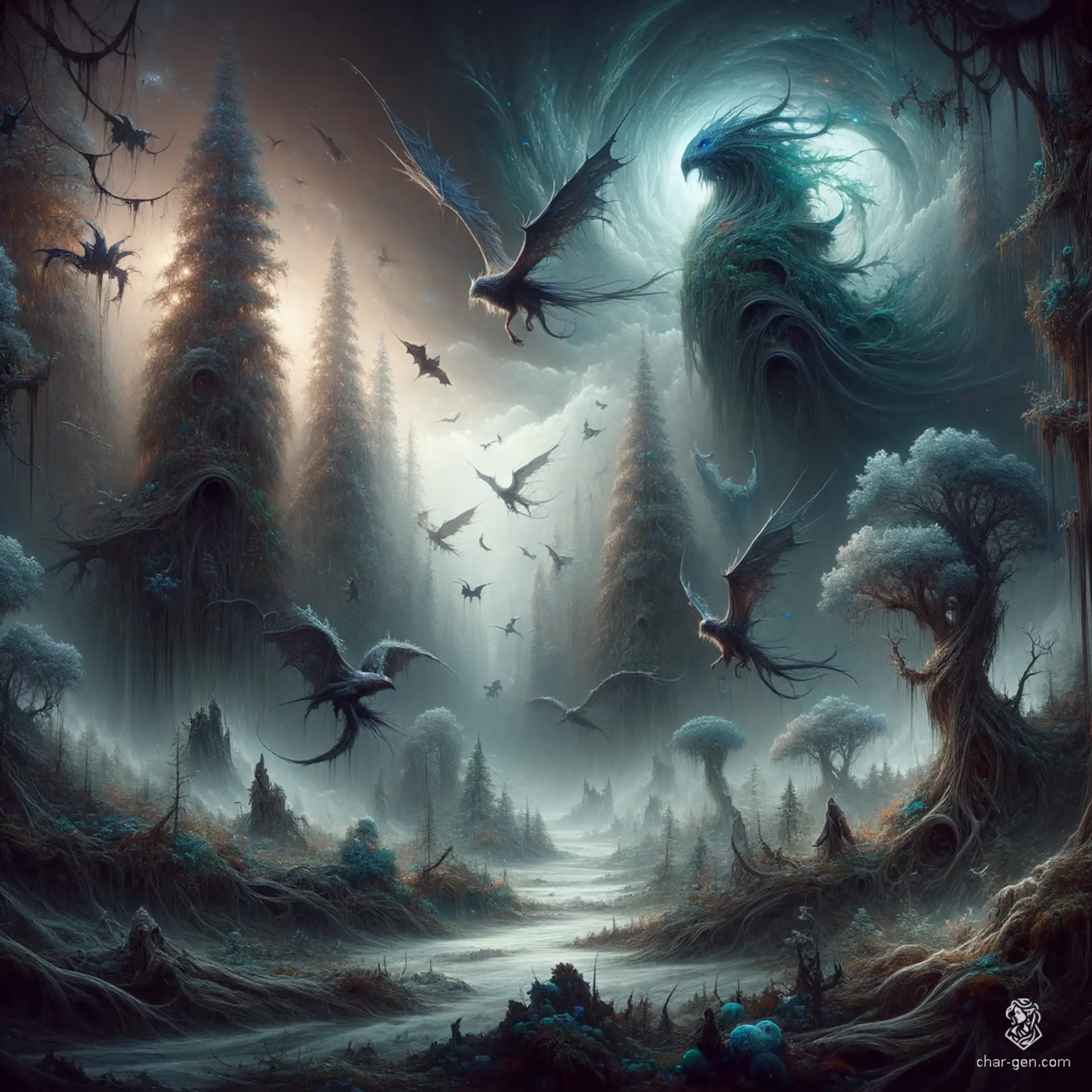 A dark-fantasy entity emerges from the shadows, depicted in stunning photorealistic 4K detail. With intricate textures and a haunting presence, this character embodies the essence of otherworldly power, shrouded in a mesmerizing blend of shadow and light, captivating the viewer's imagination.