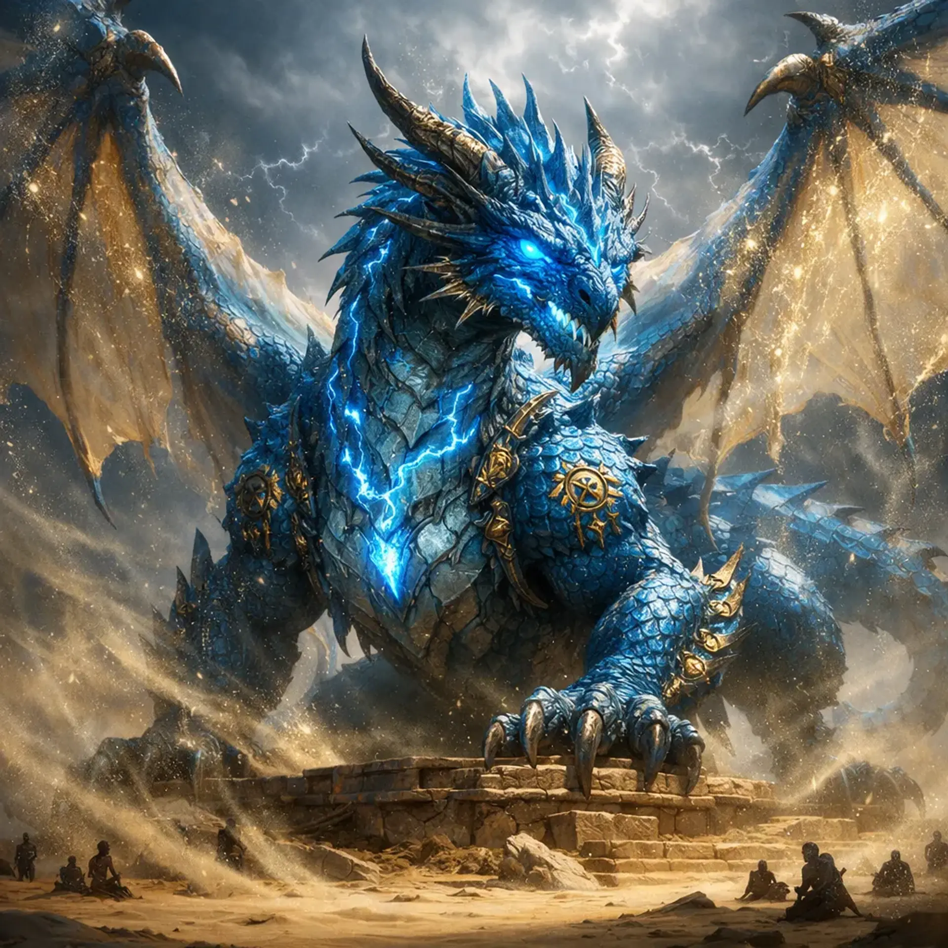 Skarlax, Blue Dragon Empress of Apesios - AI-generated fantasy Monster