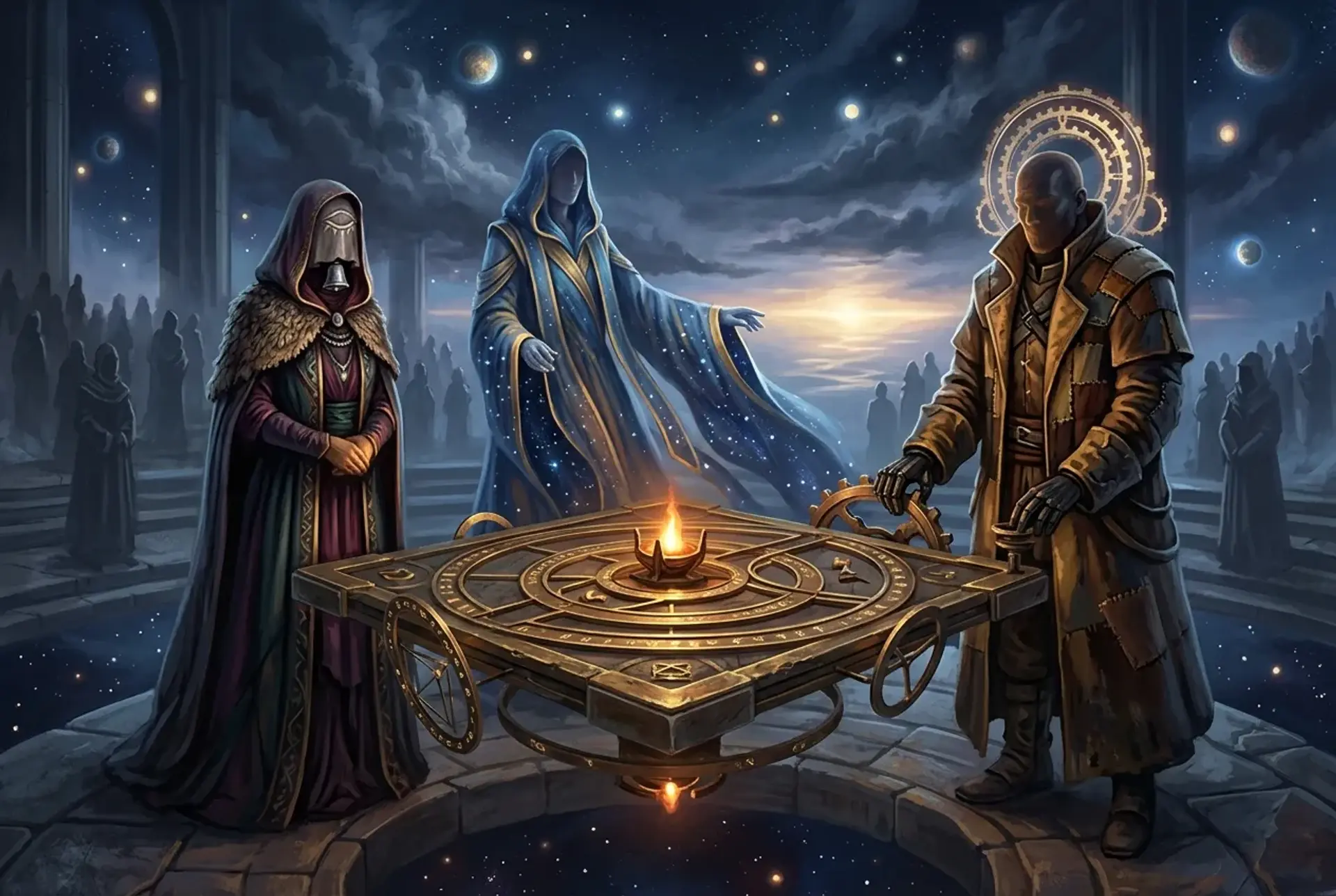 The Three Far Bearings - AI-generated fantasy Pantheon