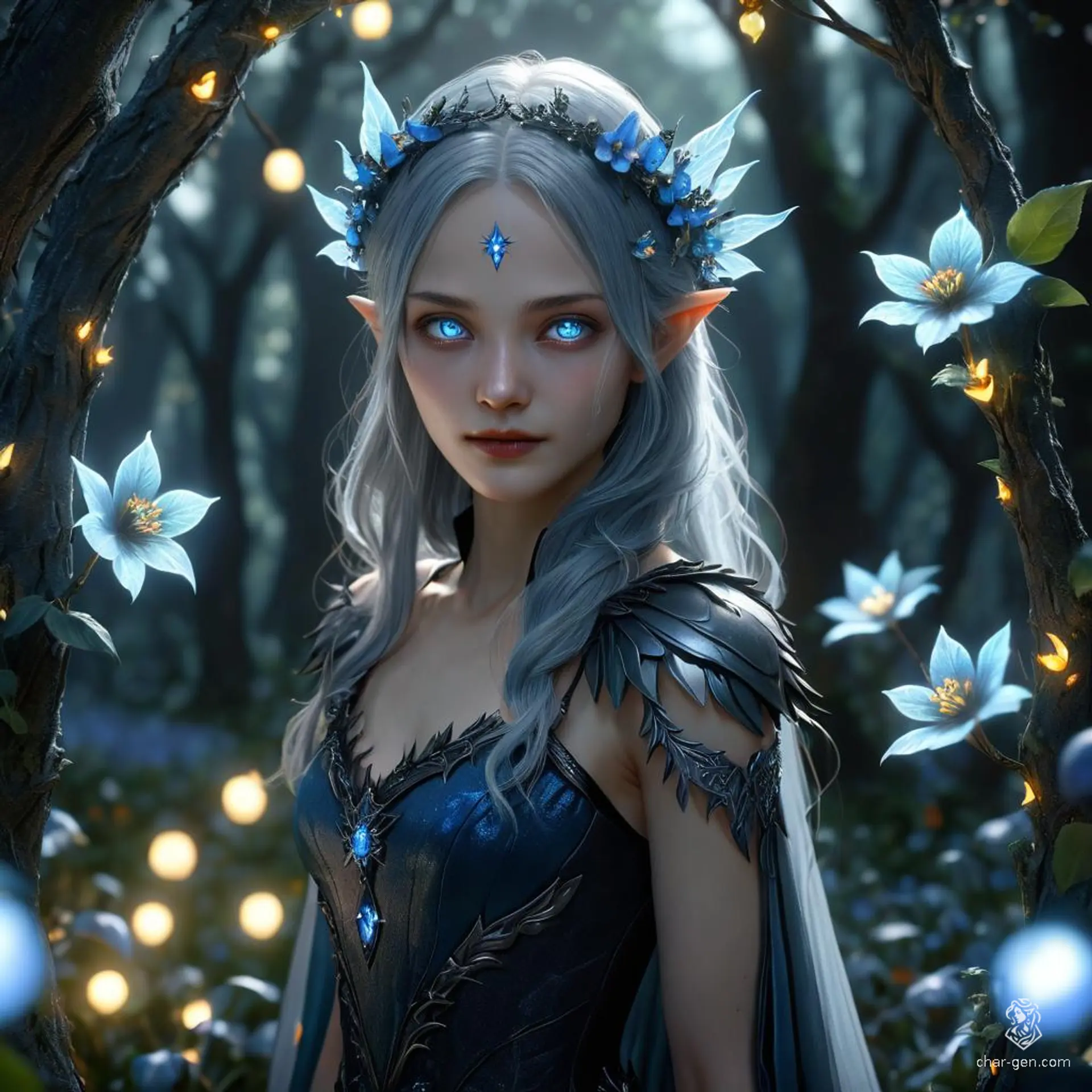 Lisette Mortan, a divine half-human sorceress with angelic blood, wields arcane sigils and enchanted garments. Raven-haired with obsidian eyes, her shadow-kissed aura reflects her dark elven heritage. Raised in a circus and taught healing by Chalia Moonmeadow in the Feywild, Lisette is intelligent and extremely charming, yet too trusting, making her easy to deceive.