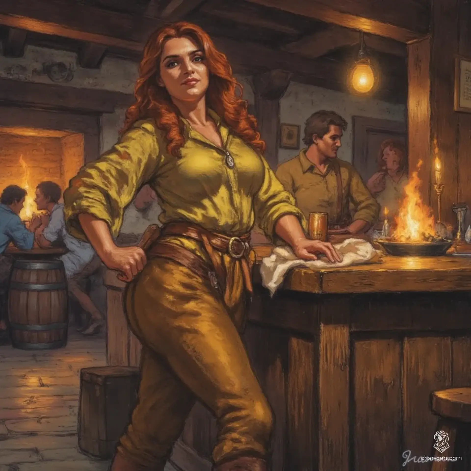 Eldrin Fairreach, a 30-something half-elf rogue, deftly maneuvers through The Gilded Griffin tavern. With a stealthy grace and a twinkle in her eye, she serves drinks while eavesdropping on local gossip, her light footsteps blending seamlessly with the lively atmosphere.